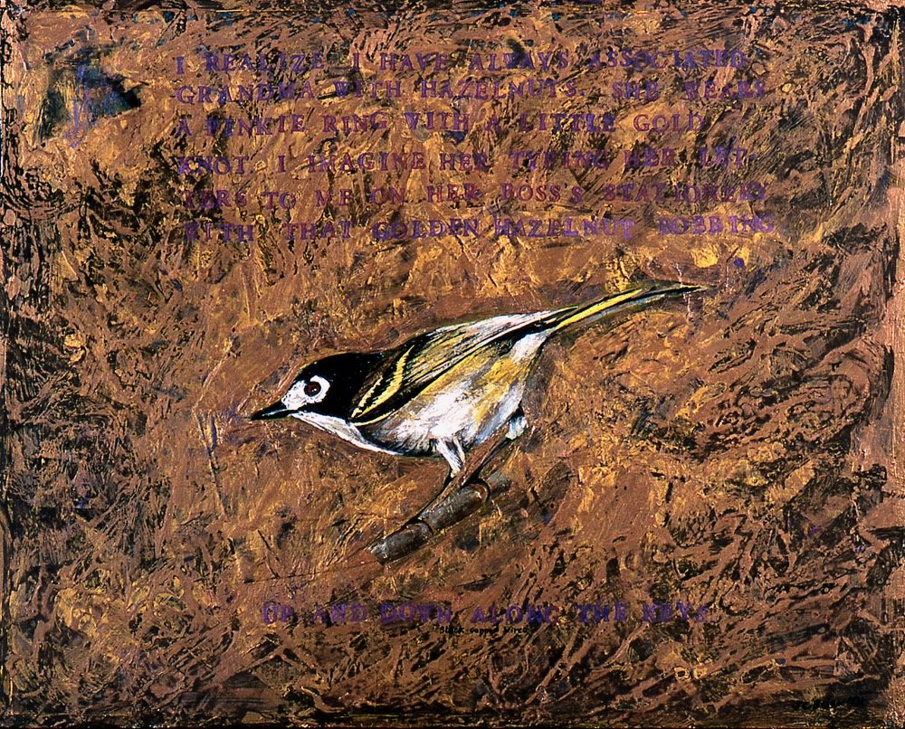 Black-capped Vireo, 2001, 17 ½ x 22, gouache and acrylic on wood panel, NFS