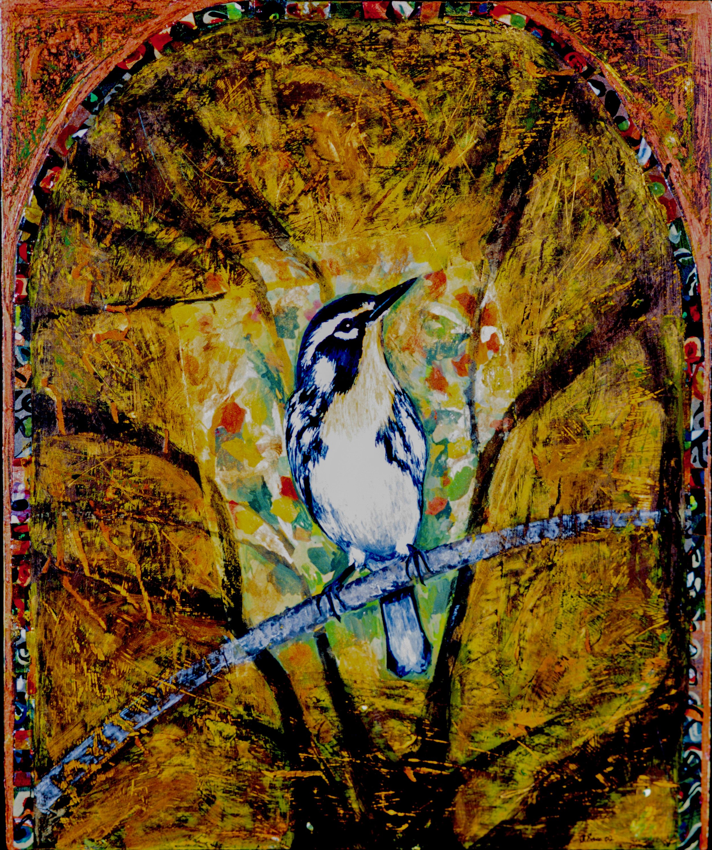 Yellow Throated Warbler, 2002, 19 ½ x 16 ½, gouache and acrylic on wood panel, Sold