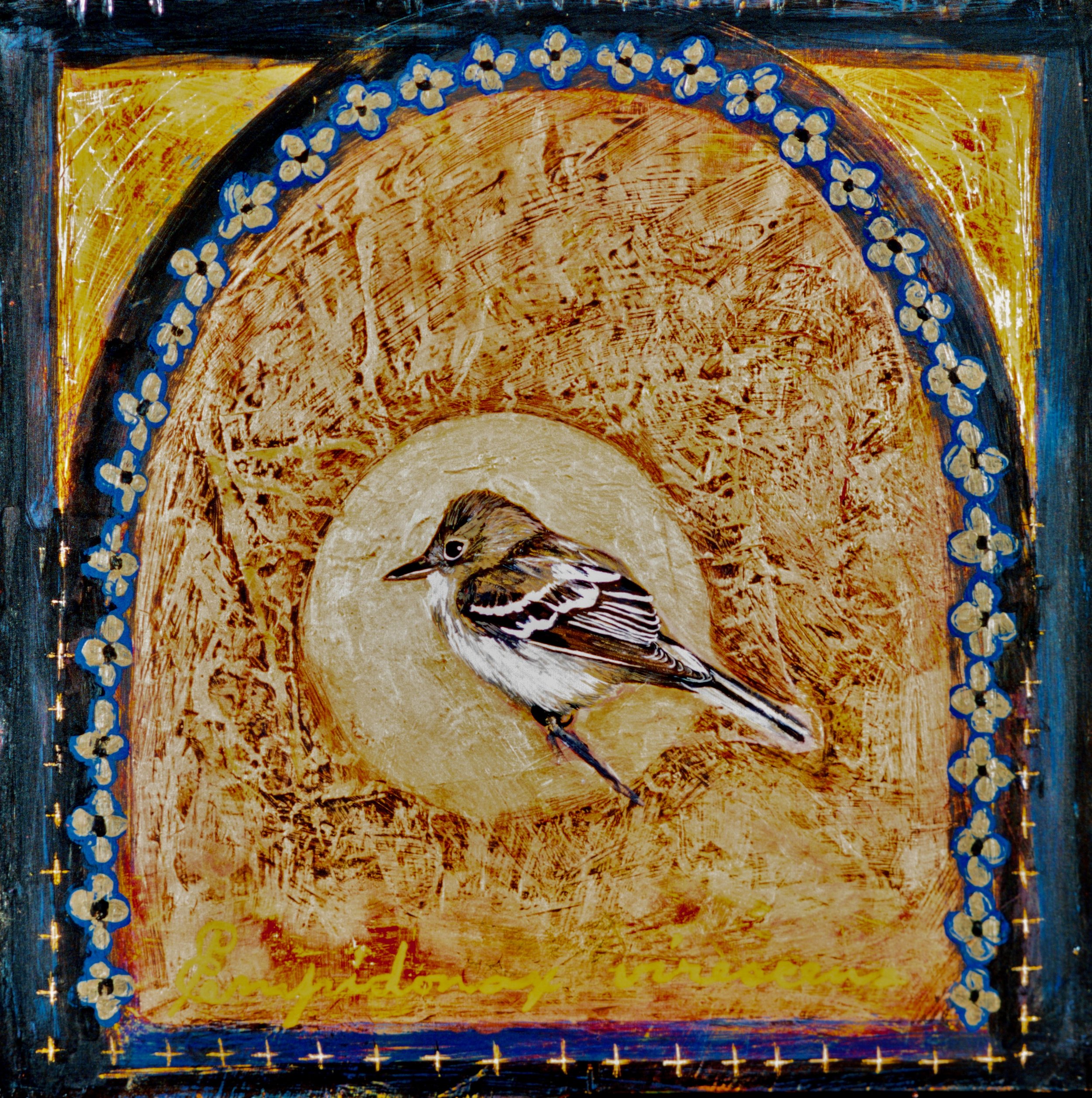 Acadian Flycatcher, 2001, 15 ¾ x 15 ¾, gouache and acrylic on wood panel, Sold 