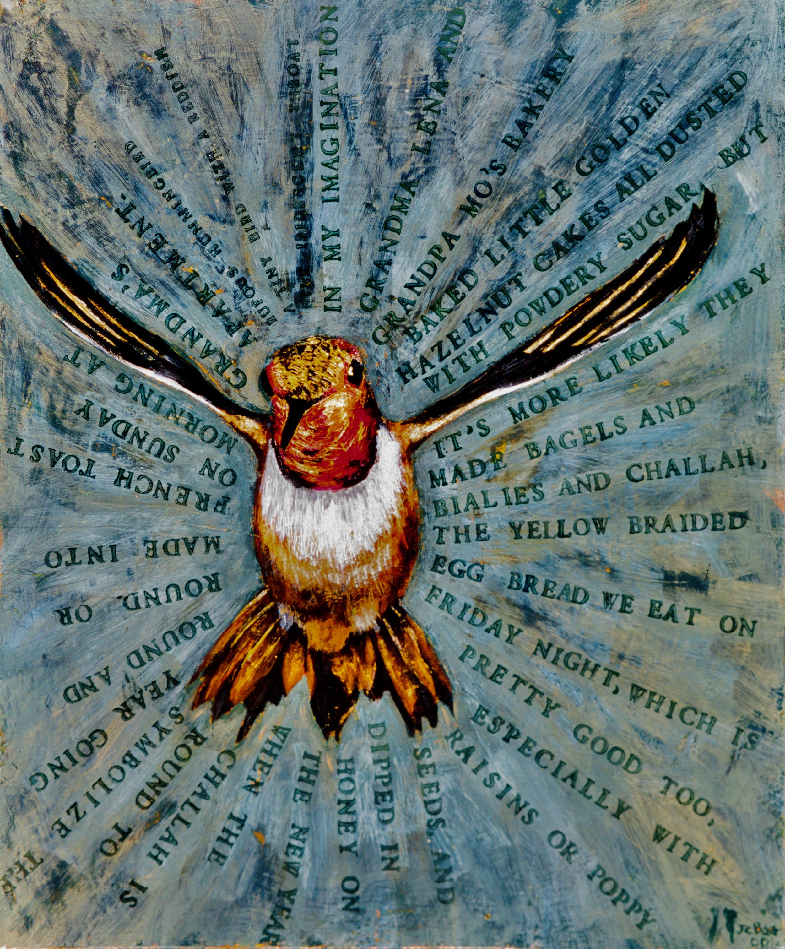 Rufous Hummingbird, 2001, 21 ½ x 17 ½, acrylic on wood panel, $800