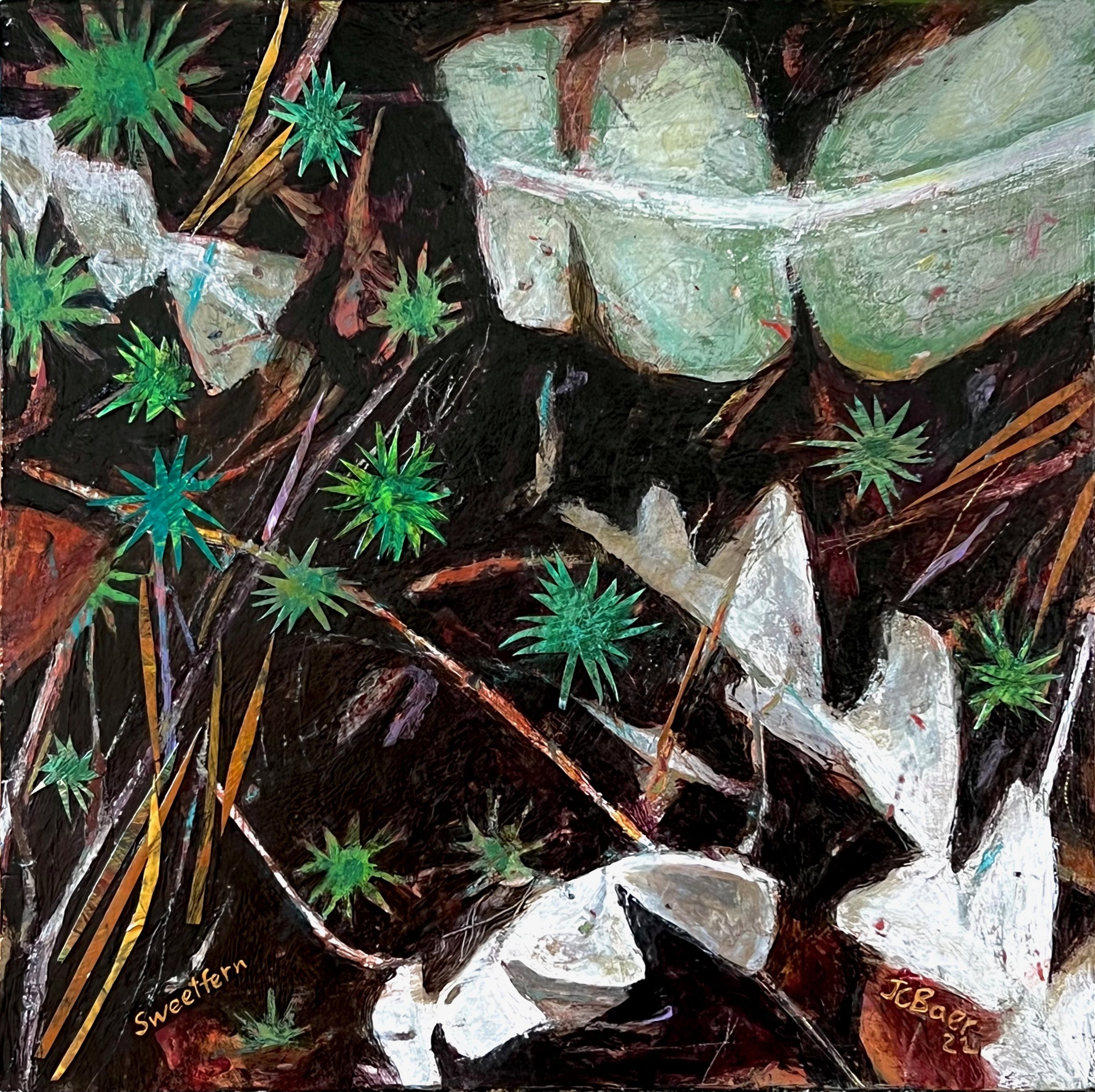 Sweetfern (Comptonia peregrina), 2022, acrylic on wood panel, 12x12”, $700 