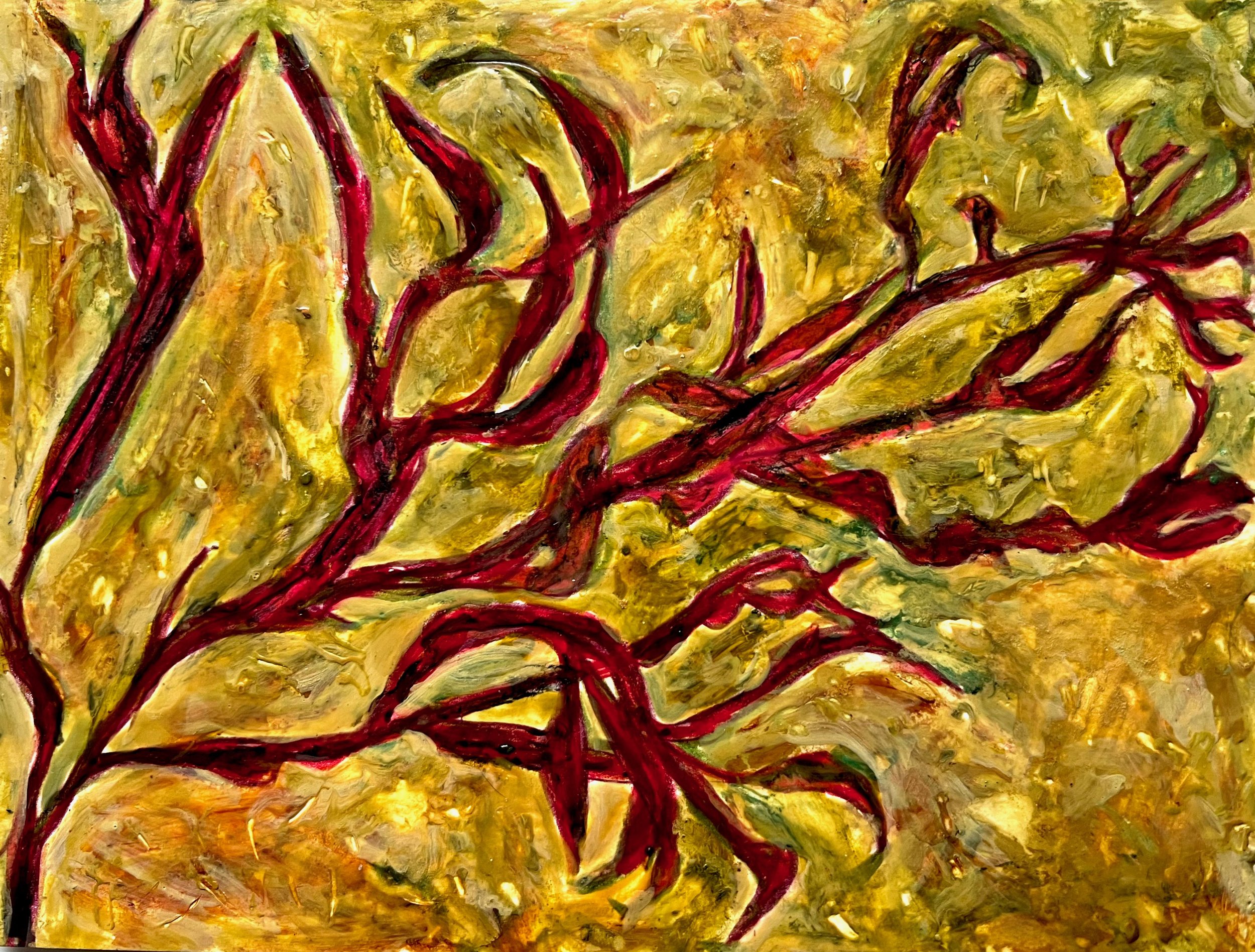 Bladder Wrack Red (Fucus vesiculosus), marker, egg tempera, aquarelle pencil on paper, 6x8”, $100