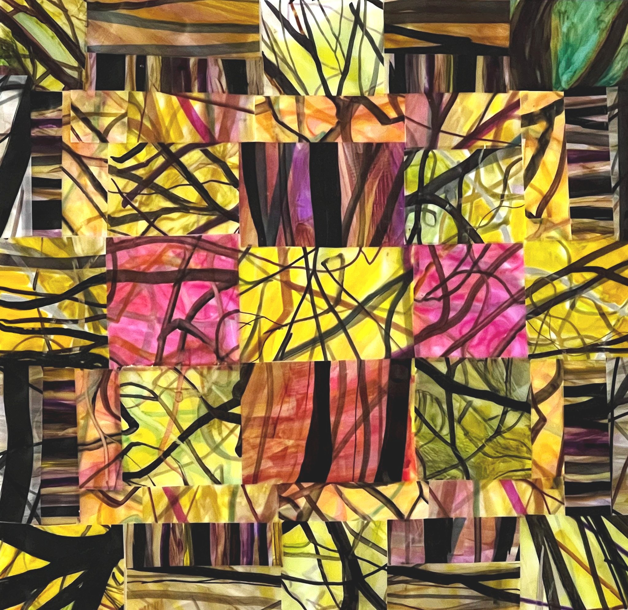 Yellow Center, 2018, marker on vellum collage, 14x17", $100 (unframed)