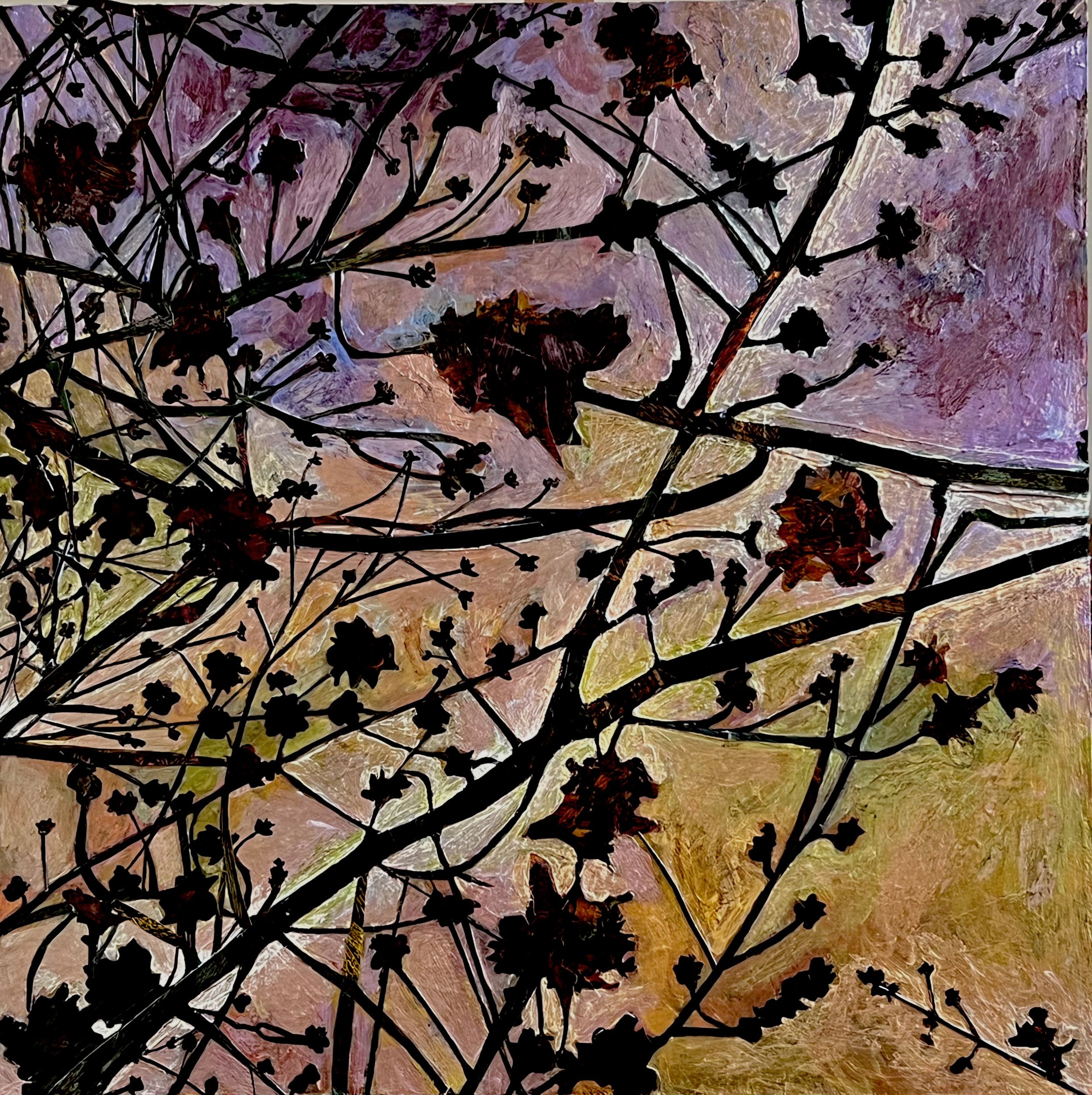 Red Maple (Acer rubrum), 2023, Acrylic and collage on wood panel, 30x30”, $2000