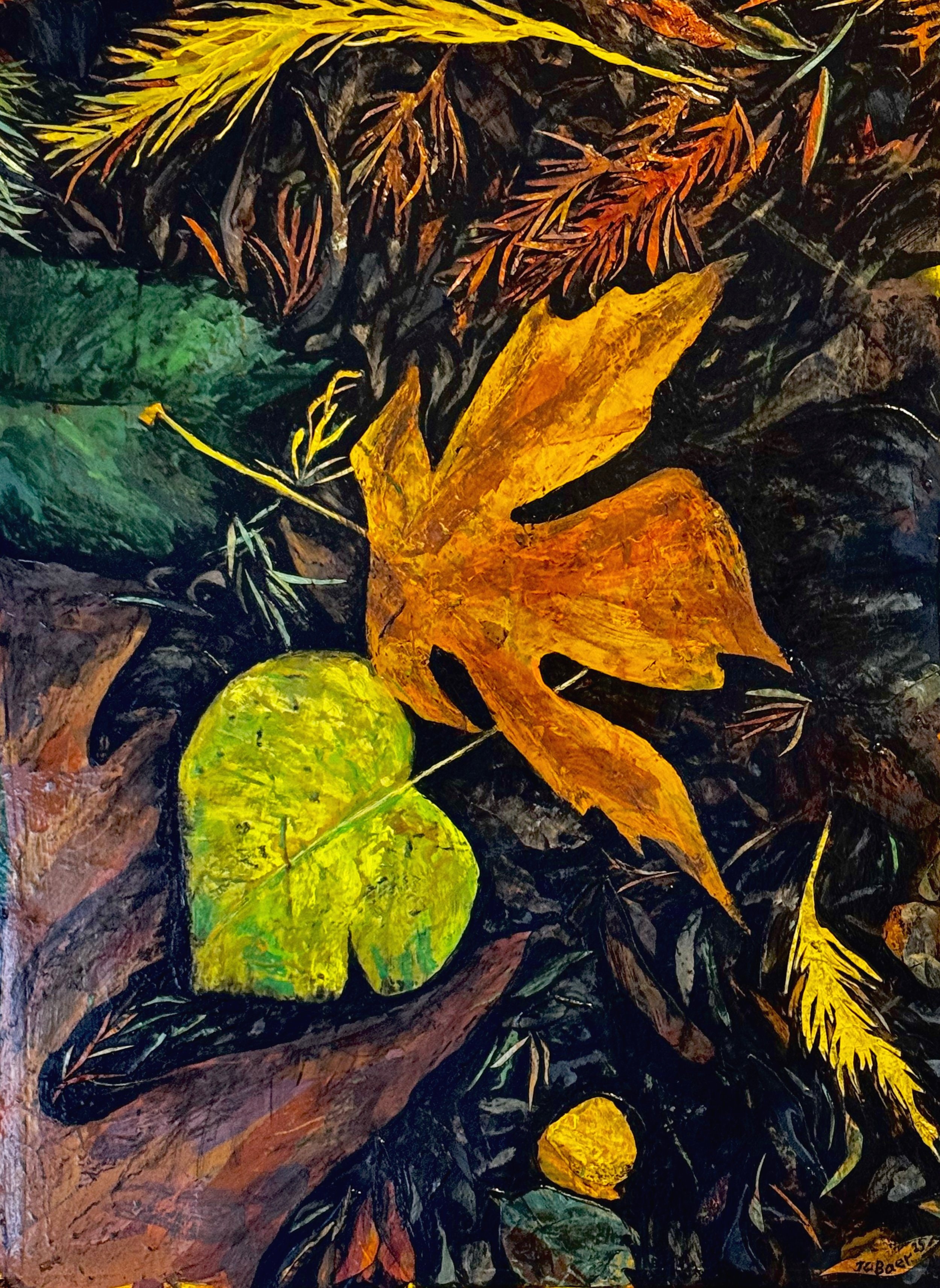 Bigleaf Maple Leaf (Acer macrophyllum), 2025, Mixed media on Arches paper, 30x22”, $1800