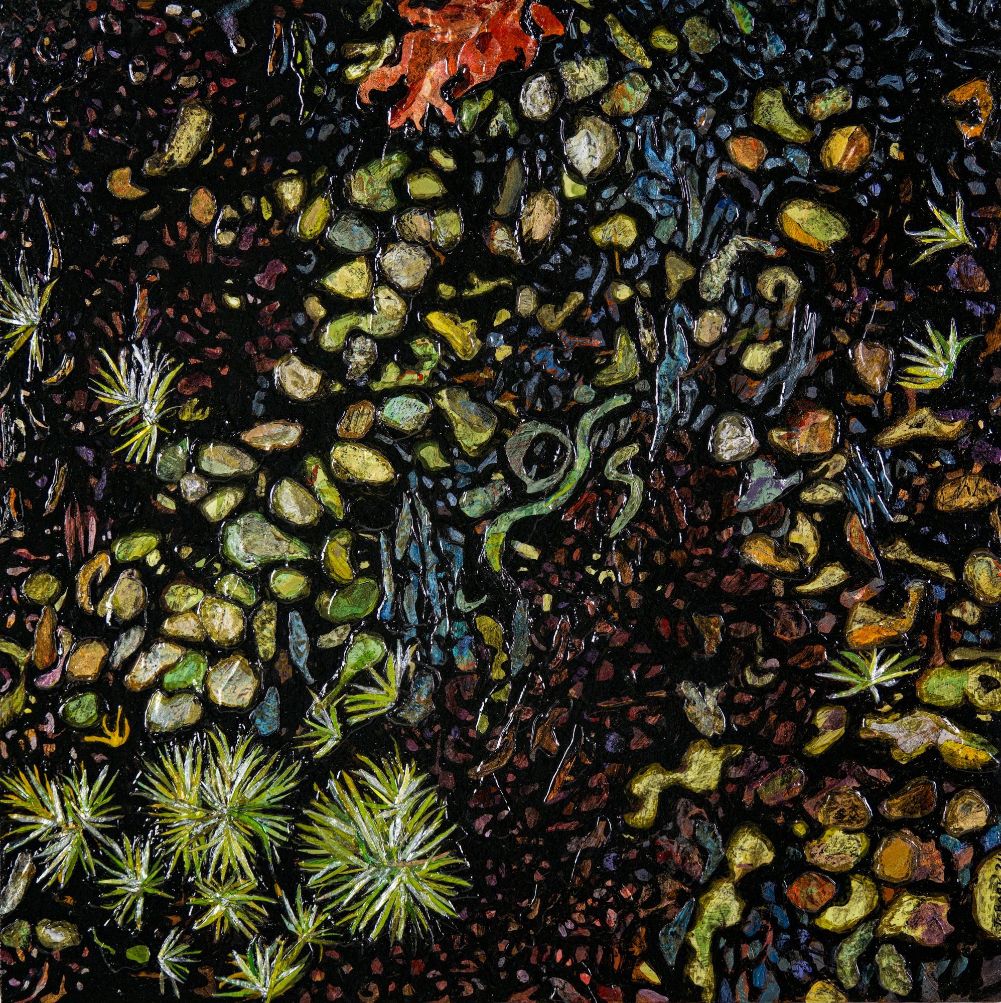 Silvergreen Bryum Moss (Bryum argenteum), 2024, Mixed media on wood panel, 24x24”, $1600