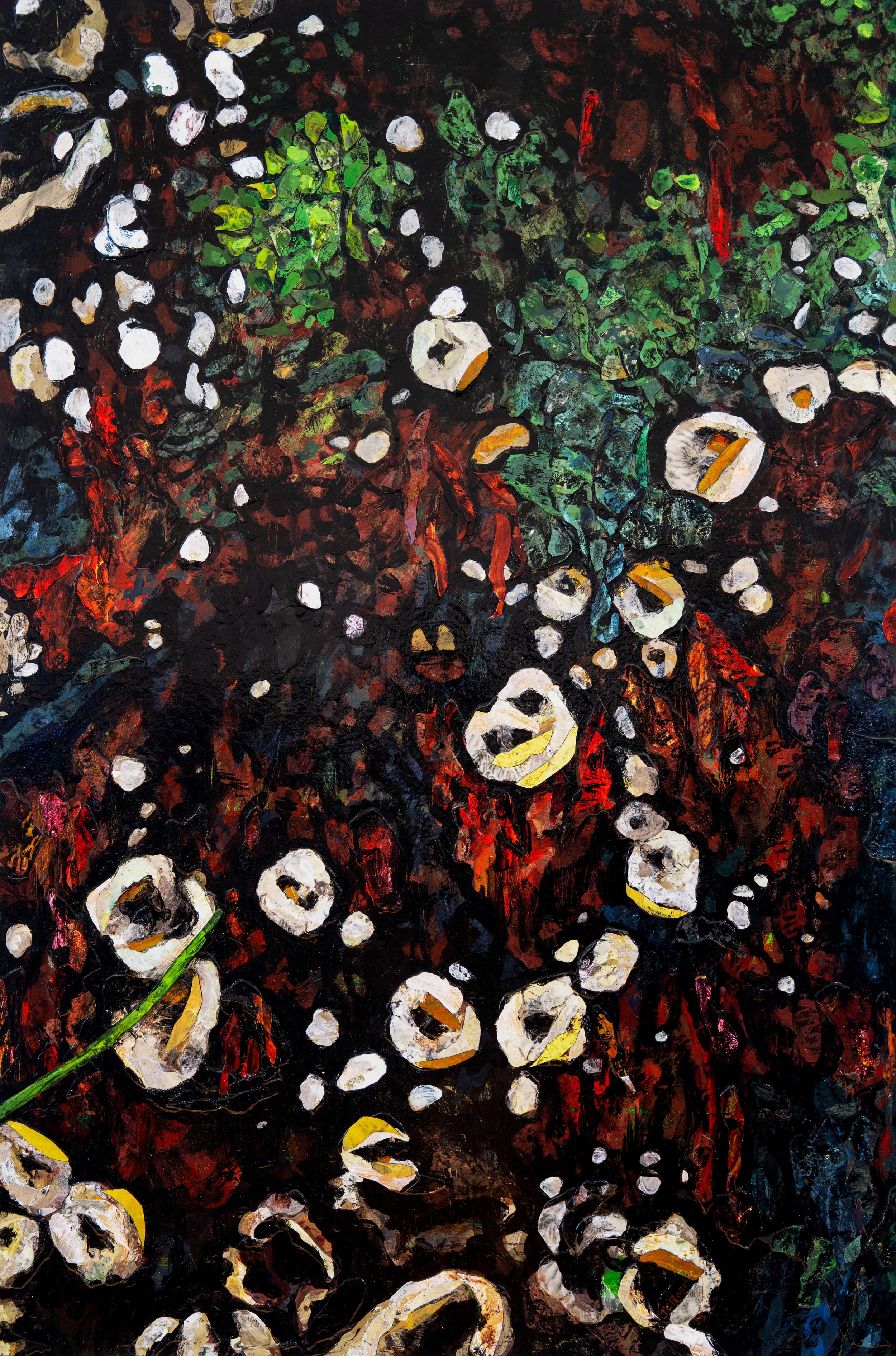 Fringed Sawgill (Lentinus crinitus), 2025, Mixed media on wood panel, 32x22”, $1900