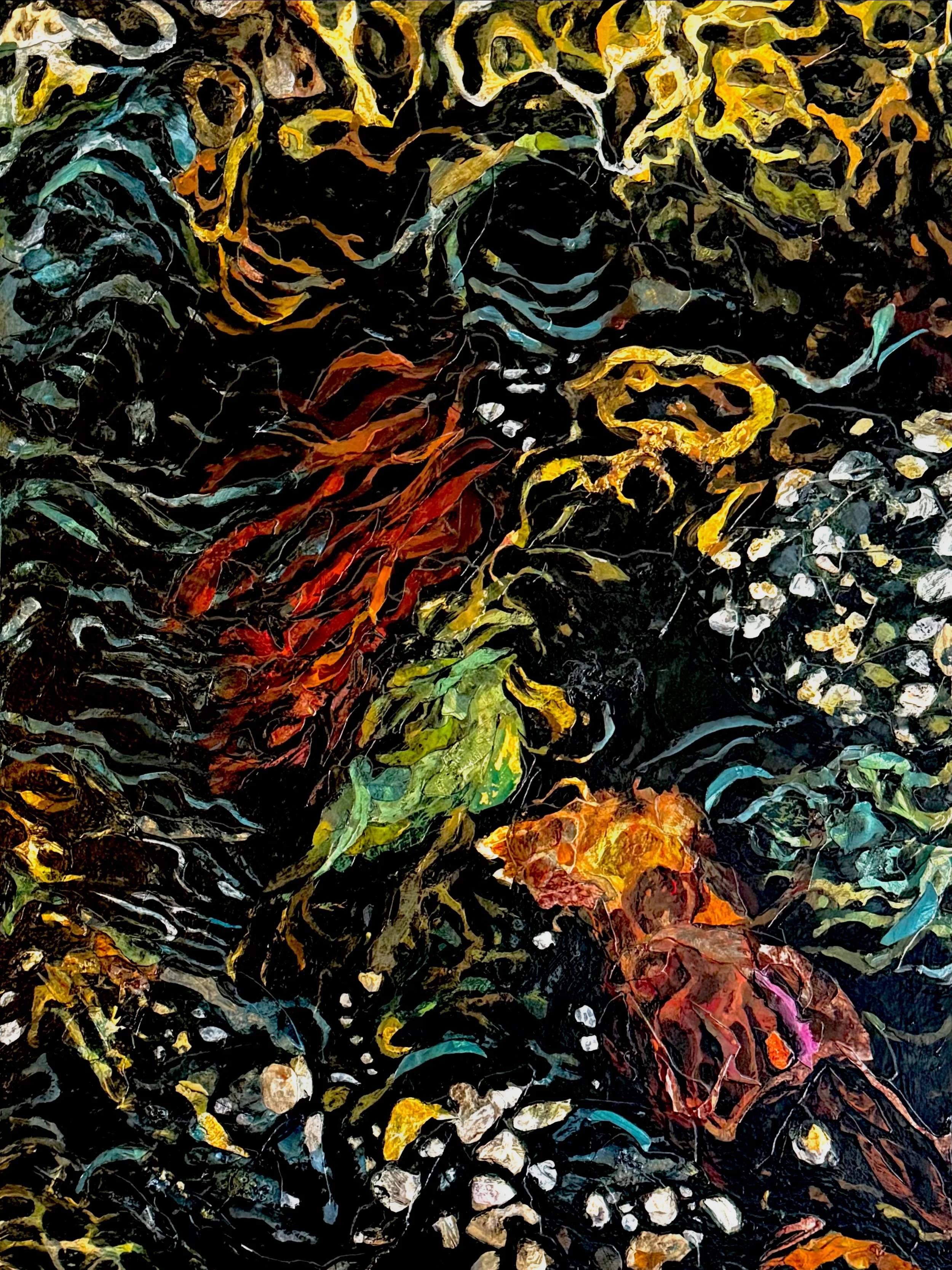 Pacific Tidepool (Balanus glandula), 2025, Mixed media on wood panel, 32x22x2”, $1900