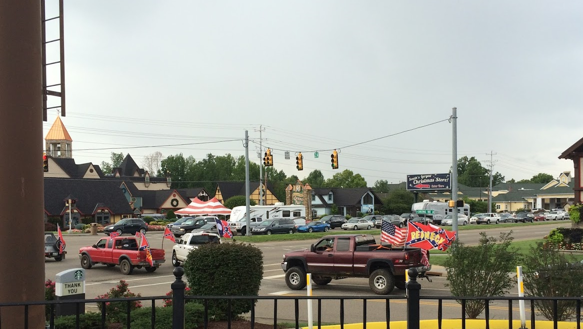 A portion of one such parade of Confederate battle flags in East Tennessee. 