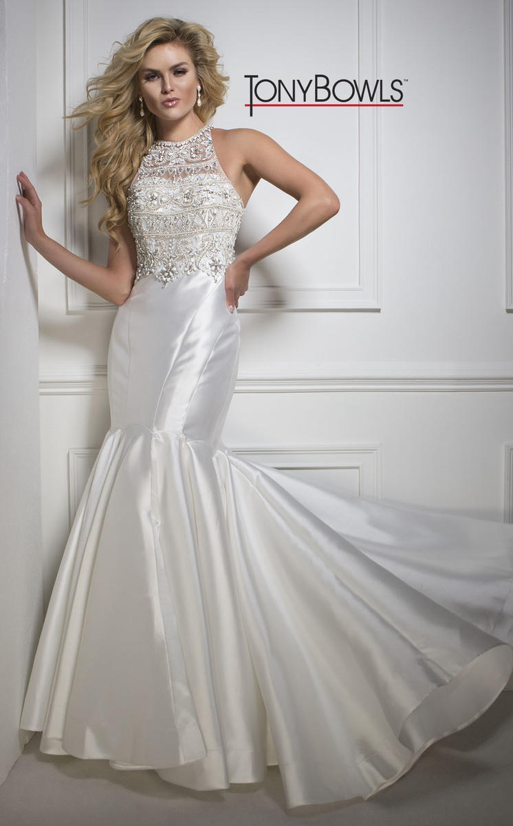 Tony Bowls Paria Elegant Satin Gown 113704 IvoryGold  Unique Weddings by  Craft Haven