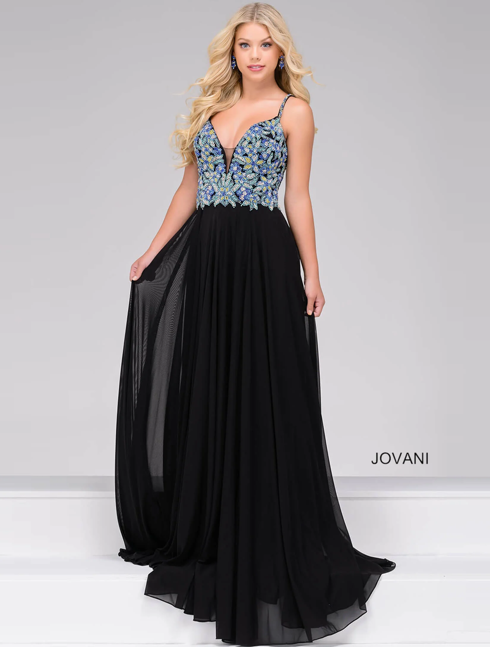 Black and Multi Beaded Mesh Evening 