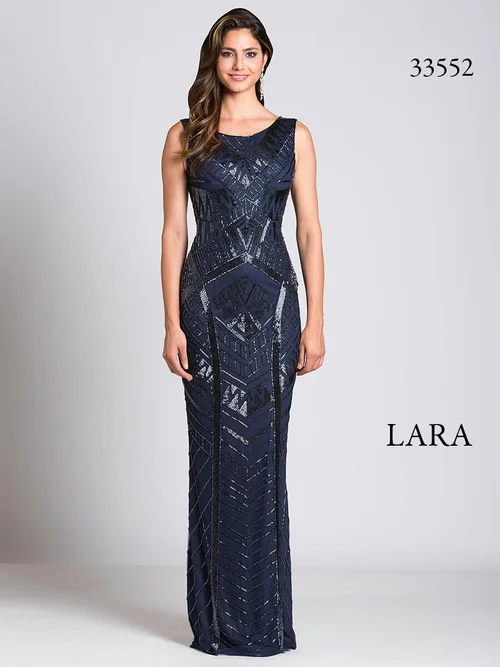 open lace back dress Lace-Up Long Beaded Prom Dress with Side Slit Navy / 10 main image 1