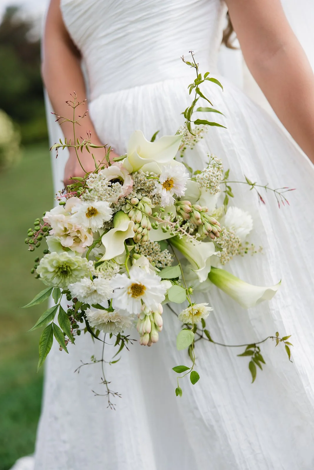 organic white and green bridal bouquet at Pippin Hill in Charlottesville VA