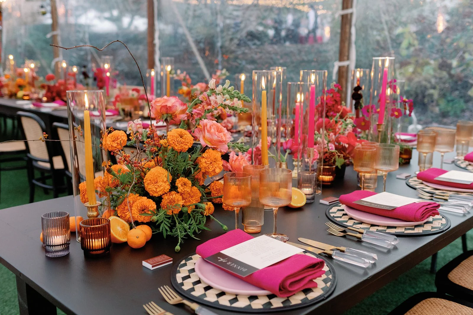Colorful centerpiece florals Indian wedding at Keswick Vineyards in Charlottesville, VA
