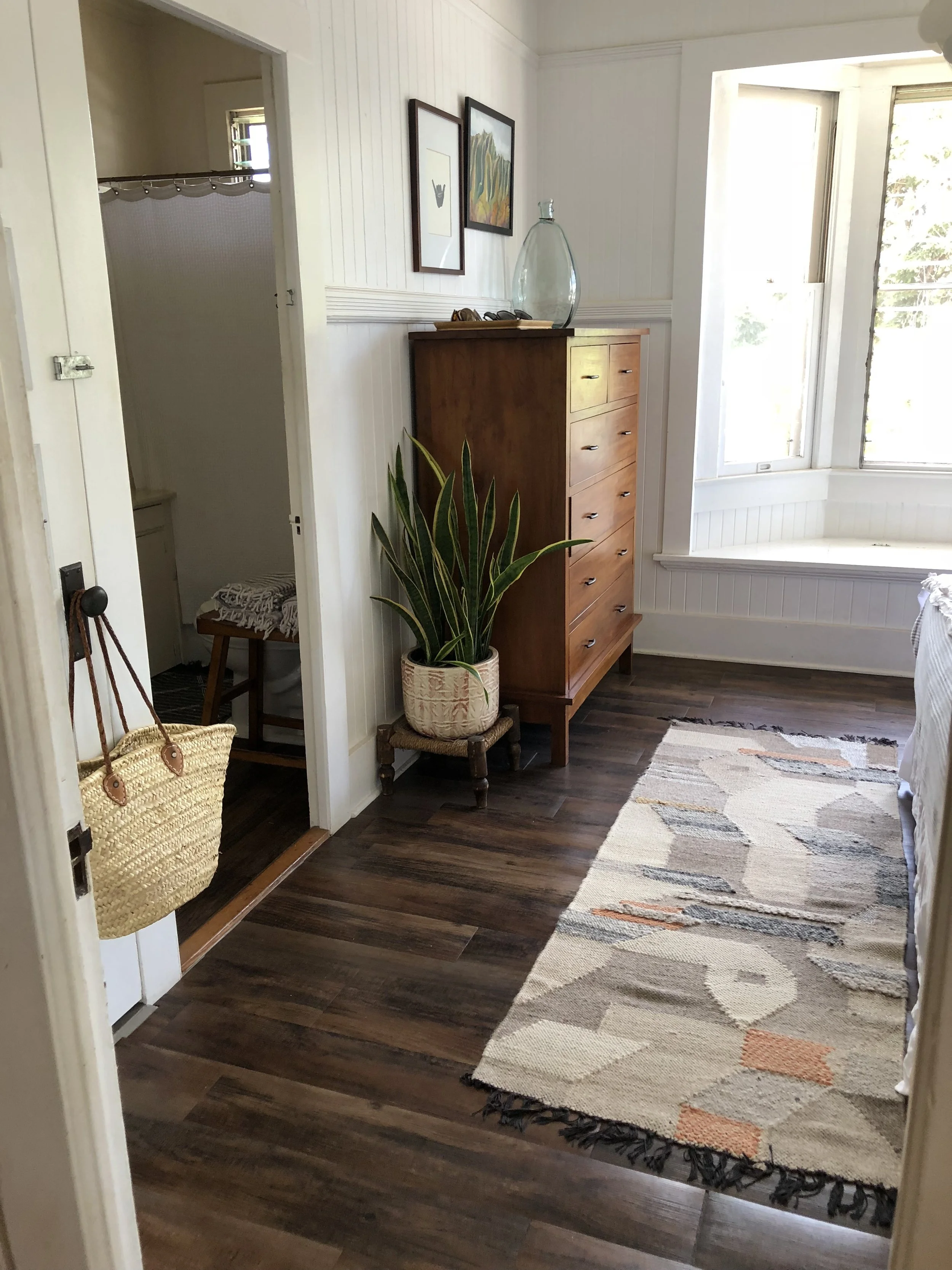 Don’t forget about textures like this amazing runner Jill found second hand on line! Bringing in texture that is cohesive with your color scheme helps to create depth and richness to a space! Hand woven throw pillows are a great way to do this and not break the bank!
