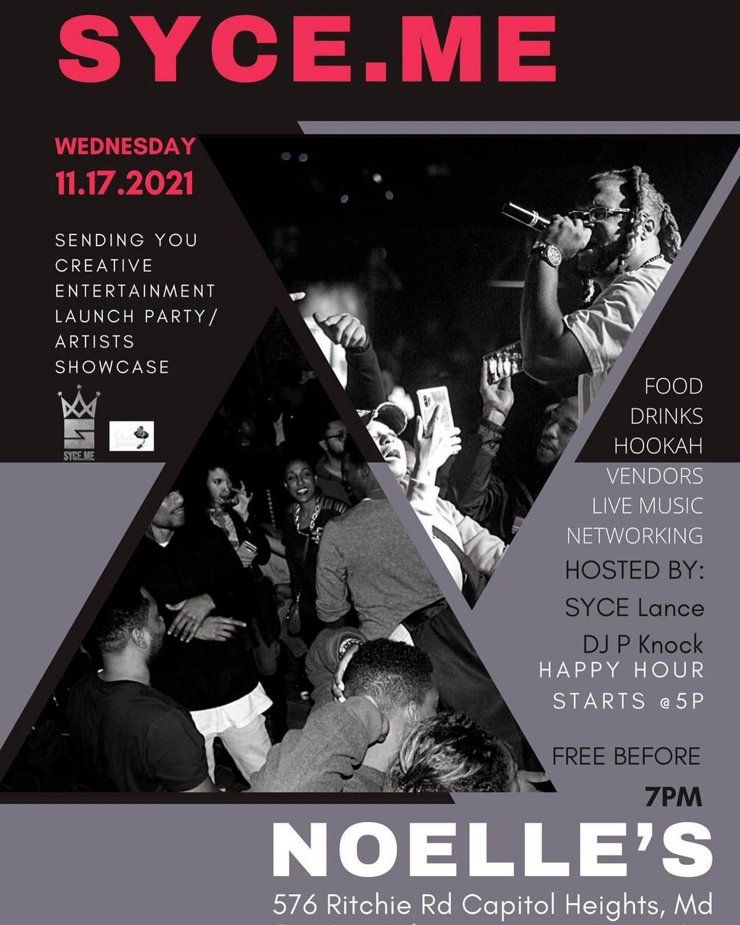We are proud to announce and would like to welcome everyone to attend our SYCE.ME Launch Party November 17, 2021 at @noellesevents 576 Richie Rd Capitol Heights, MD! Come Network and Enjoy yourself with the DMV&rsquo;s Black Owned Indie Label, DMV Mu