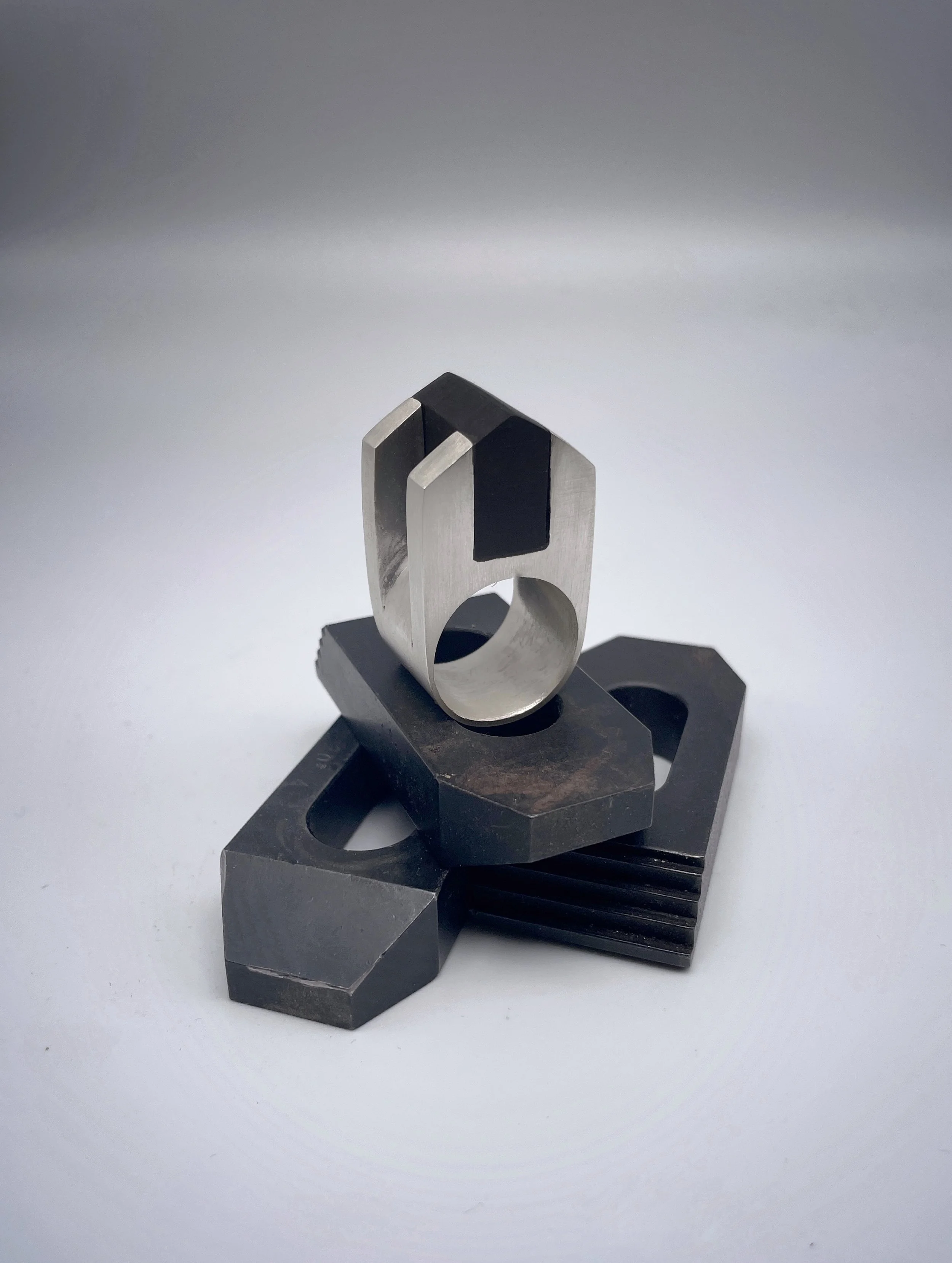 lost wax cast: sterling silver, ebony