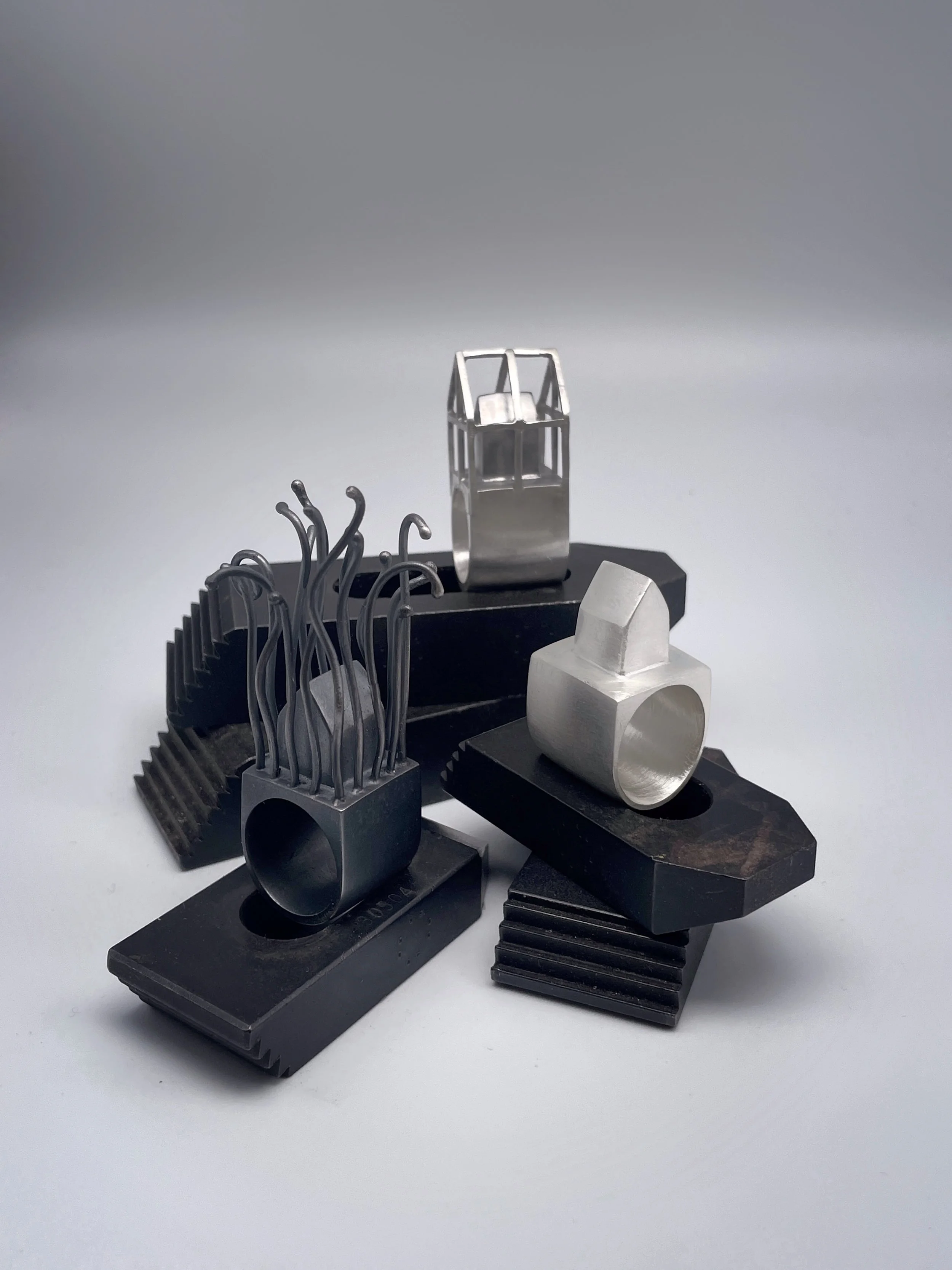 lost wax cast rings: sterling silver