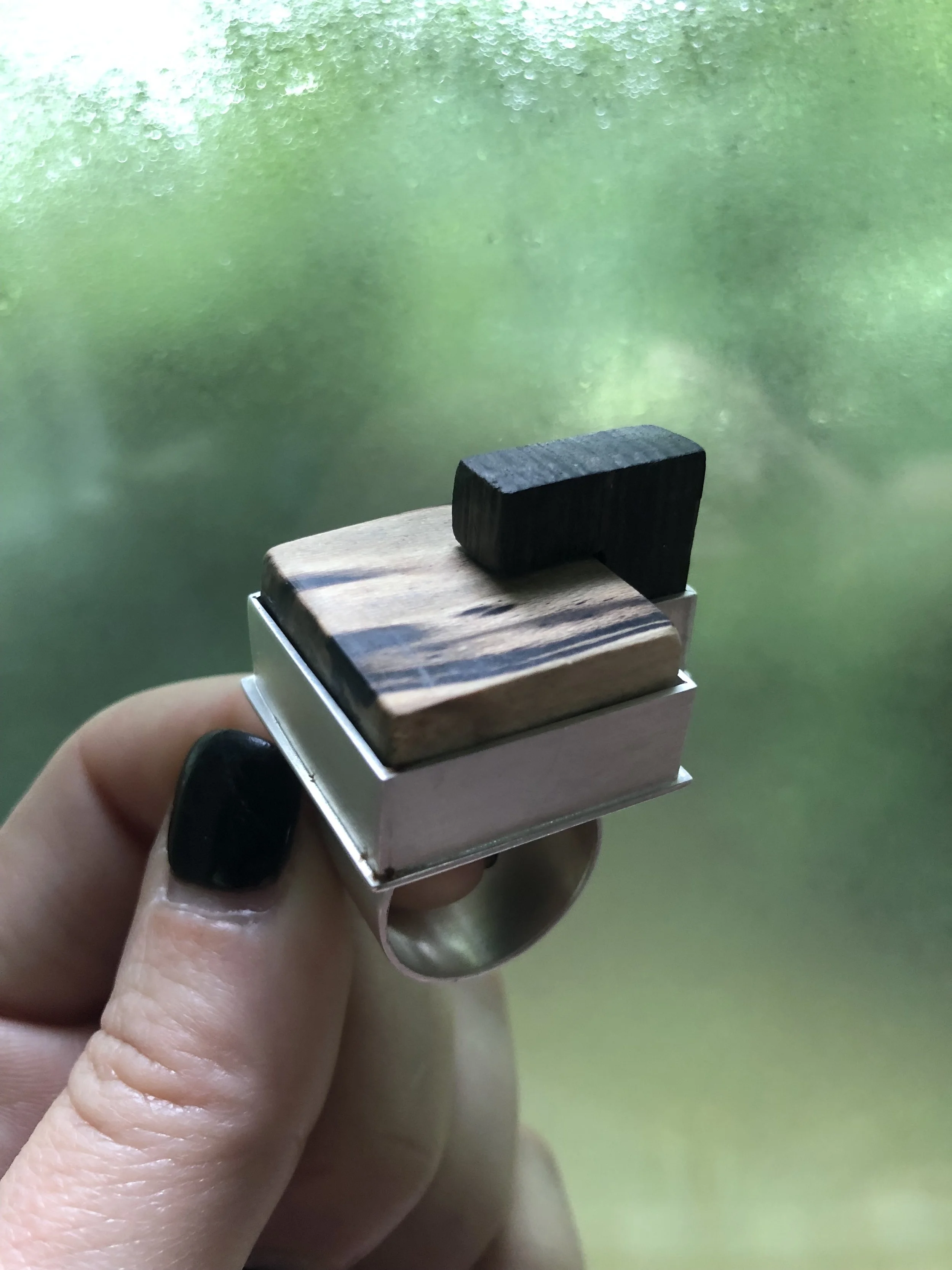 sterling silver and wood ring