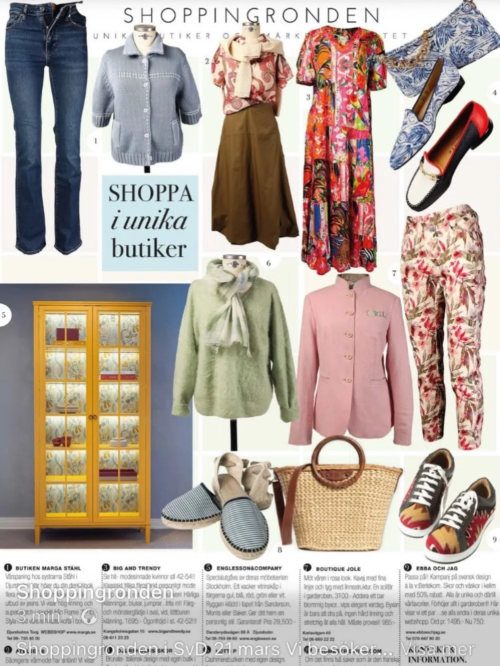 SvD idag- @shoppingronden. Uppt&auml;ck sp&auml;nnande V&aring;rnytt hos de sm&aring; unika butikerna!❤️ @butikenmarga  @djursholms_skor @atelje18.stockholm @bigtrendy106 @fromastridwith @englessoncompany @lottip @ebbaochjaglifestyle @jole.boutique