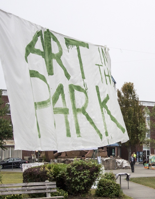 The "Art in the Park" Banner in Piermont, NY in Flywheel Park.
