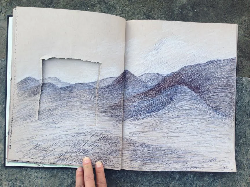 Preliminary sketch/ live drawing of hill composites, made from moving train (Beijing-Hohhot).