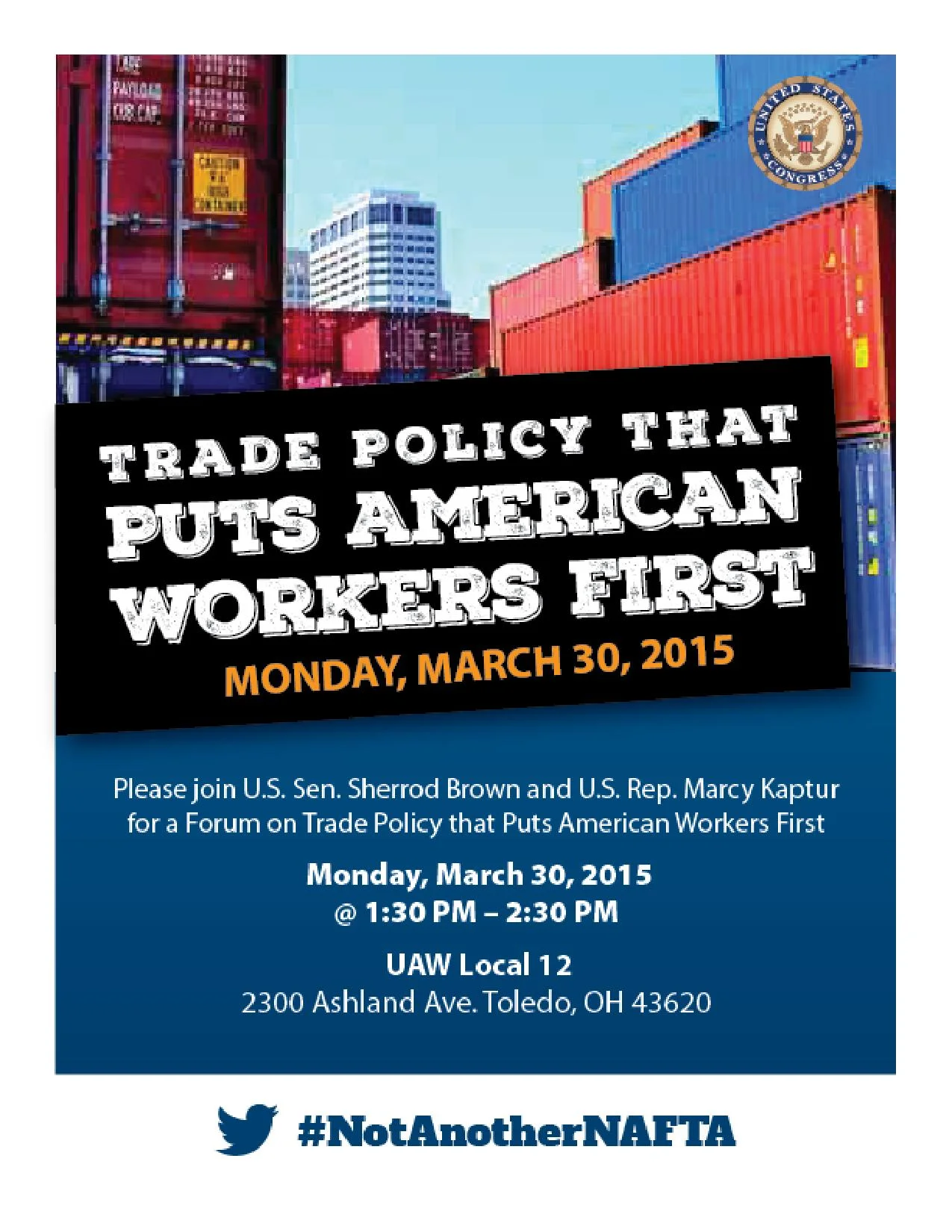 Senator Sherrod Brown and Representative Marcy Kaptur: Forum on Trade Policy that Puts Americans First 