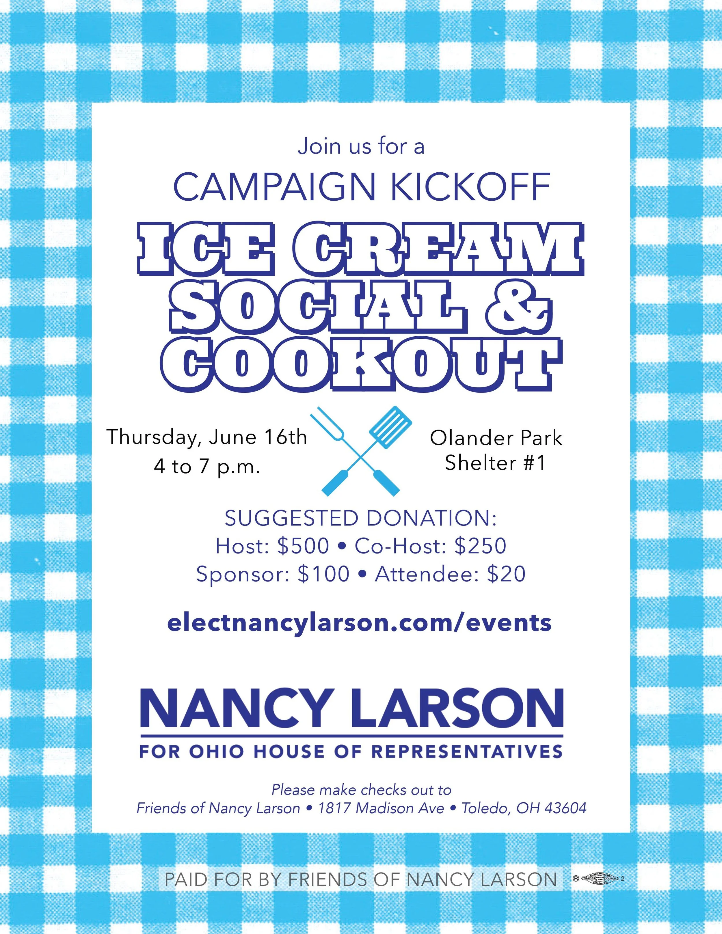 Nancy Larson Kickoff Ice Cream Social and Cookout