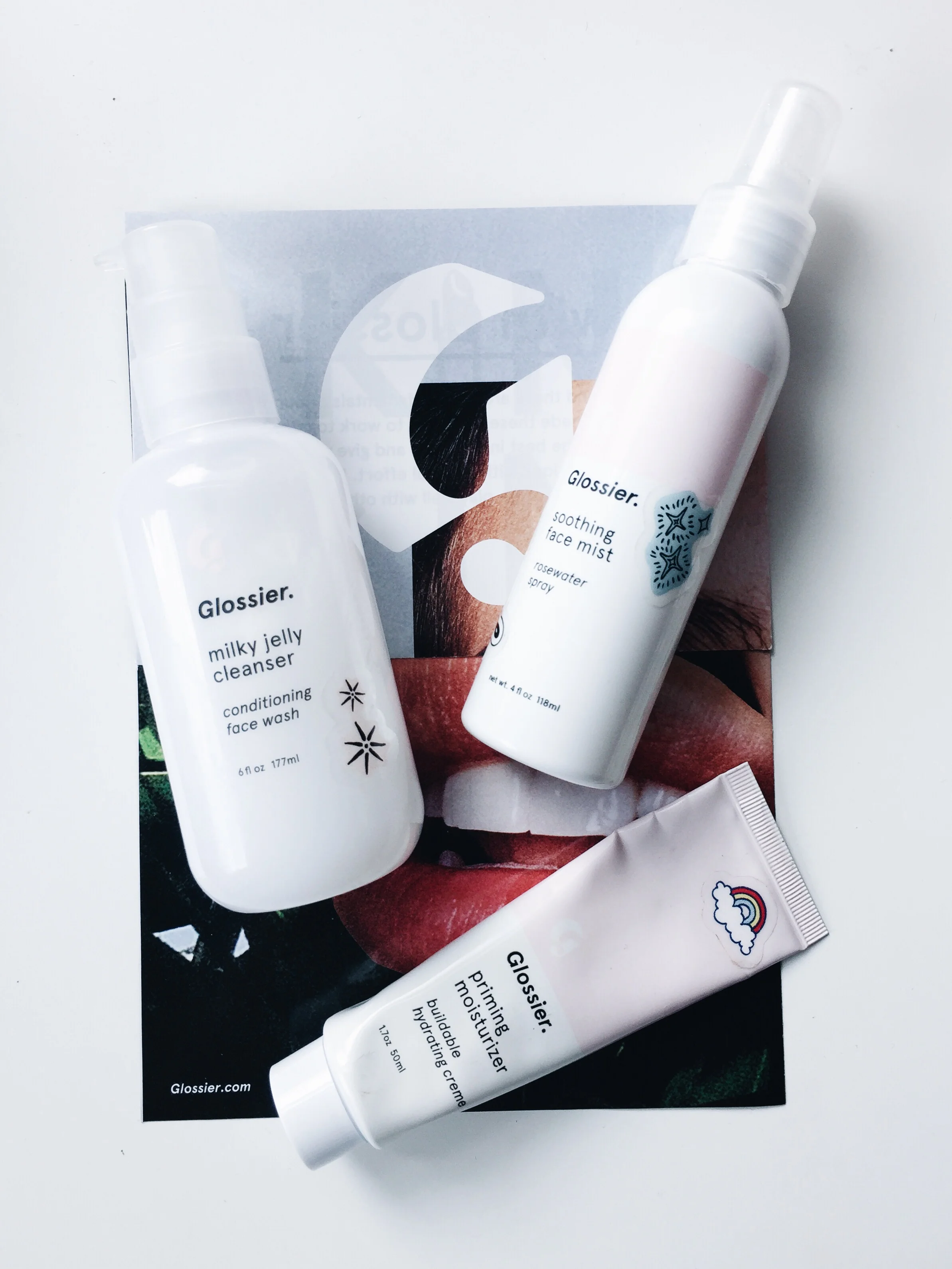 Glossier Milky Jelly Cleanser, Priming Moisturizer, Soothing Face Spray