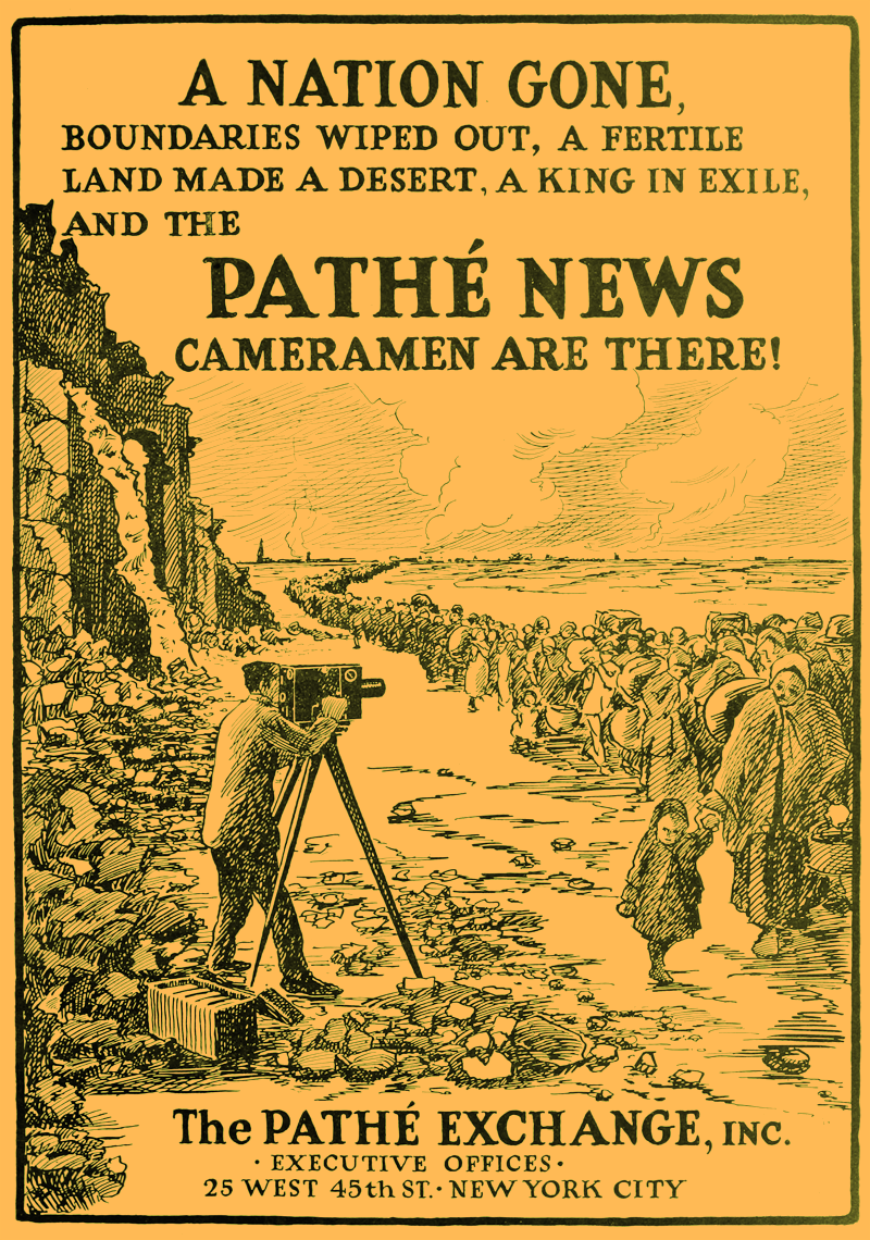 1915 Advertisement for Pathé newsreels covering the events of the First World War. • Wikimedia Commons