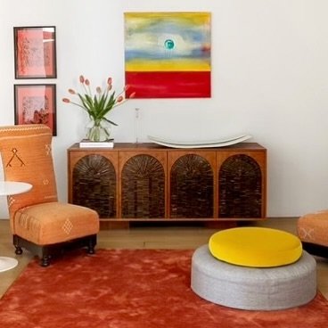 Warmth is taking center stage &hearts;️💛🧡🤎 with our Basilica Credenza in Golden Cherry with four doors featuring palazzo arches of hand-cut Chocolate glass mosaic