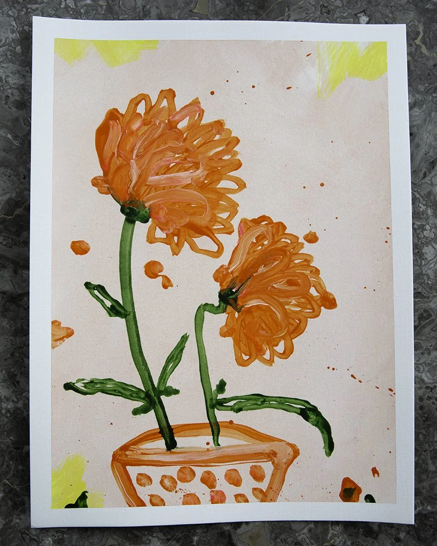original painting orange abstract expressive flowers