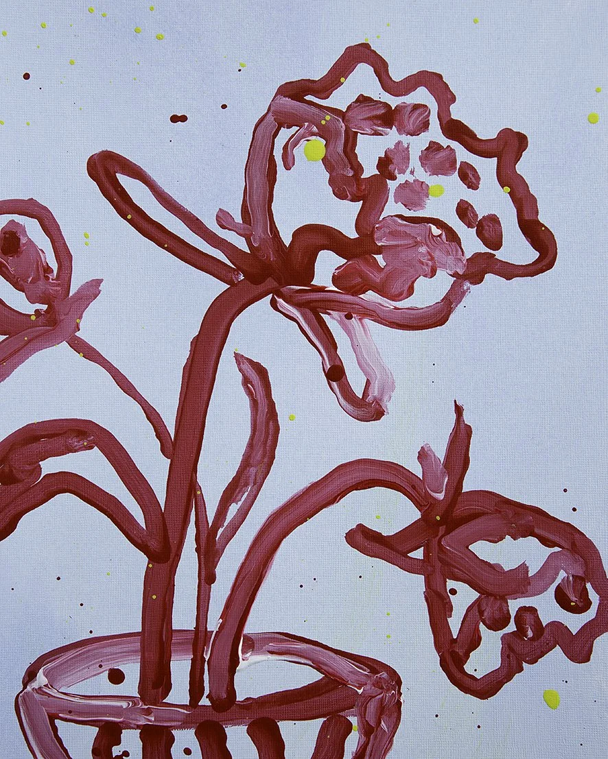 Detail of abstract painting of red flowers
