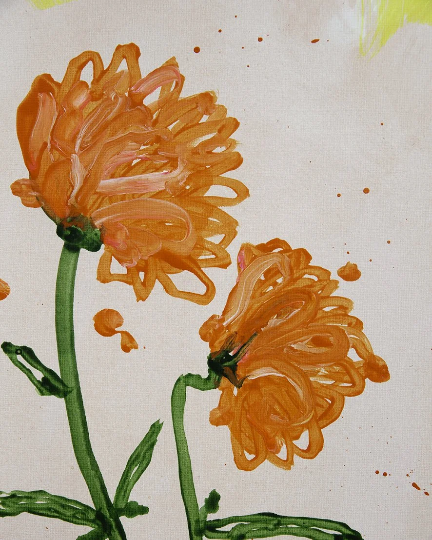 detail of painting orange abstract flowers