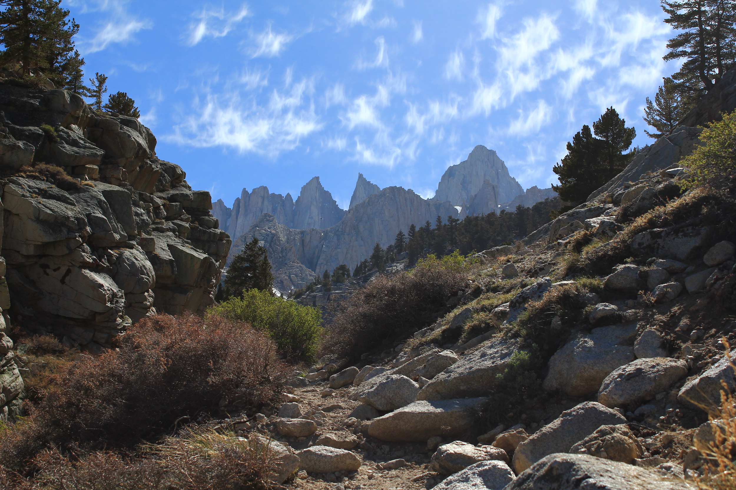 Mount Whitney on the horizon, heading up...