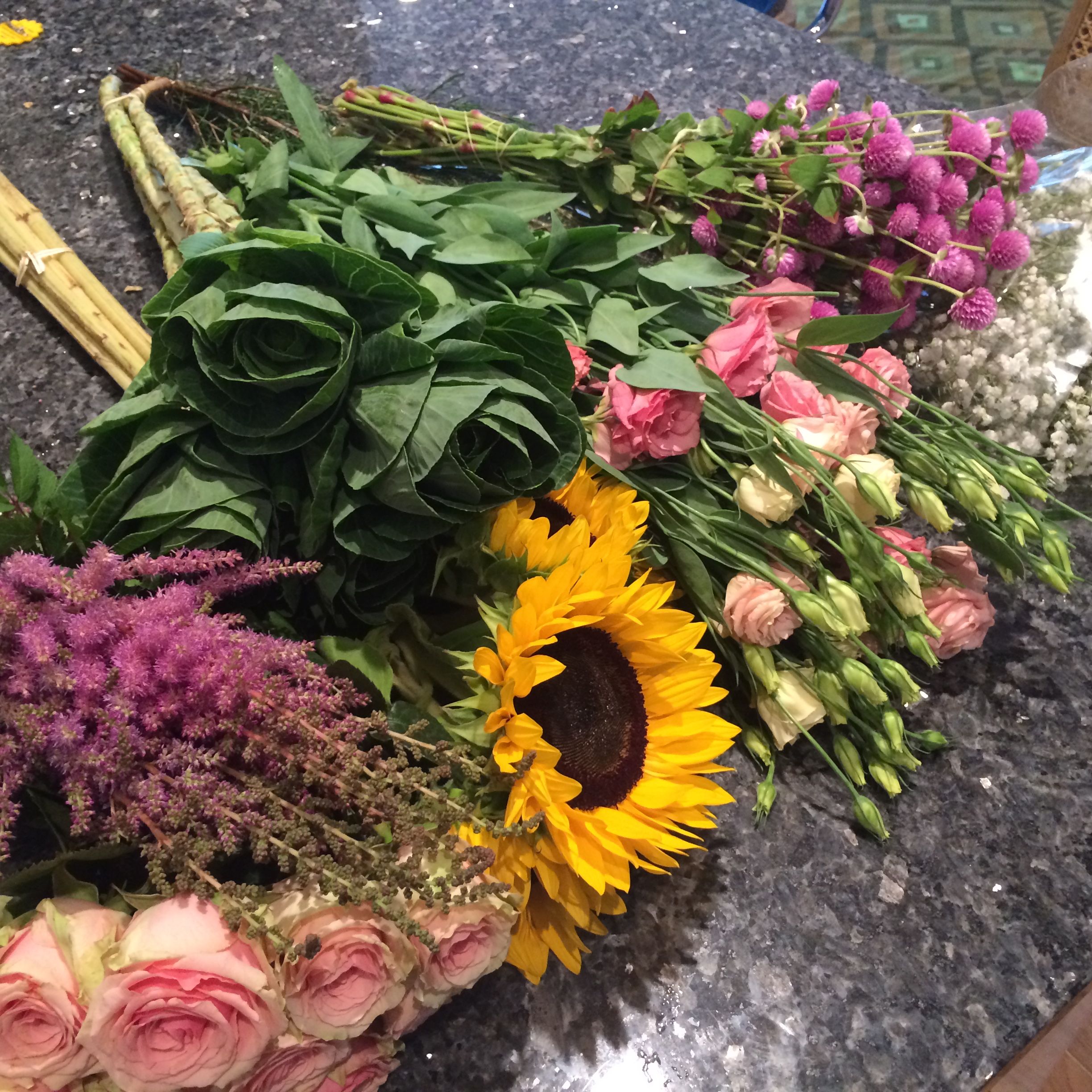 Here is the loot I came home with. I choose a warm, summery color palate and played with height, texture, and bloom size. All in all, a very successful trip! 