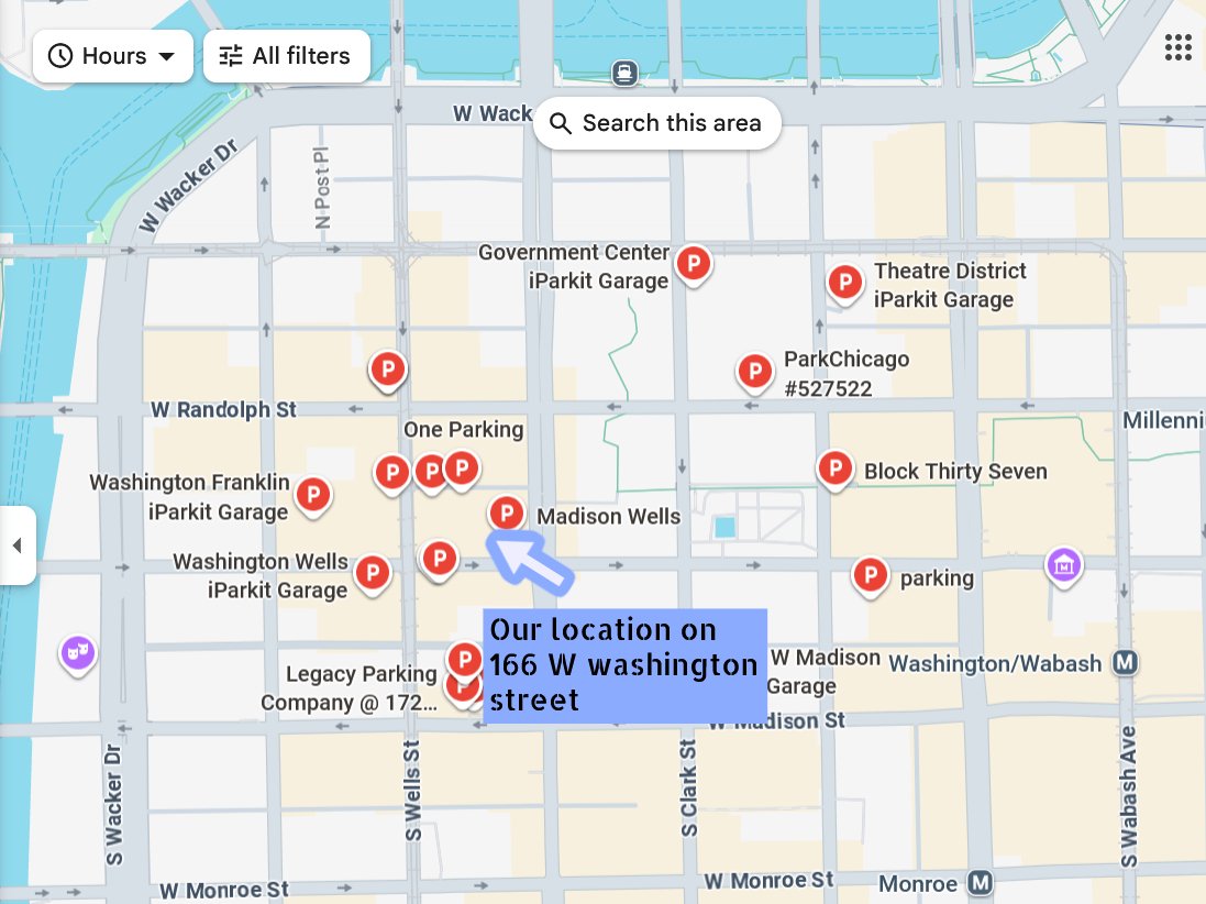 Map of parking garages near Chicago Chess Center 166 W Washington Street in the Loop