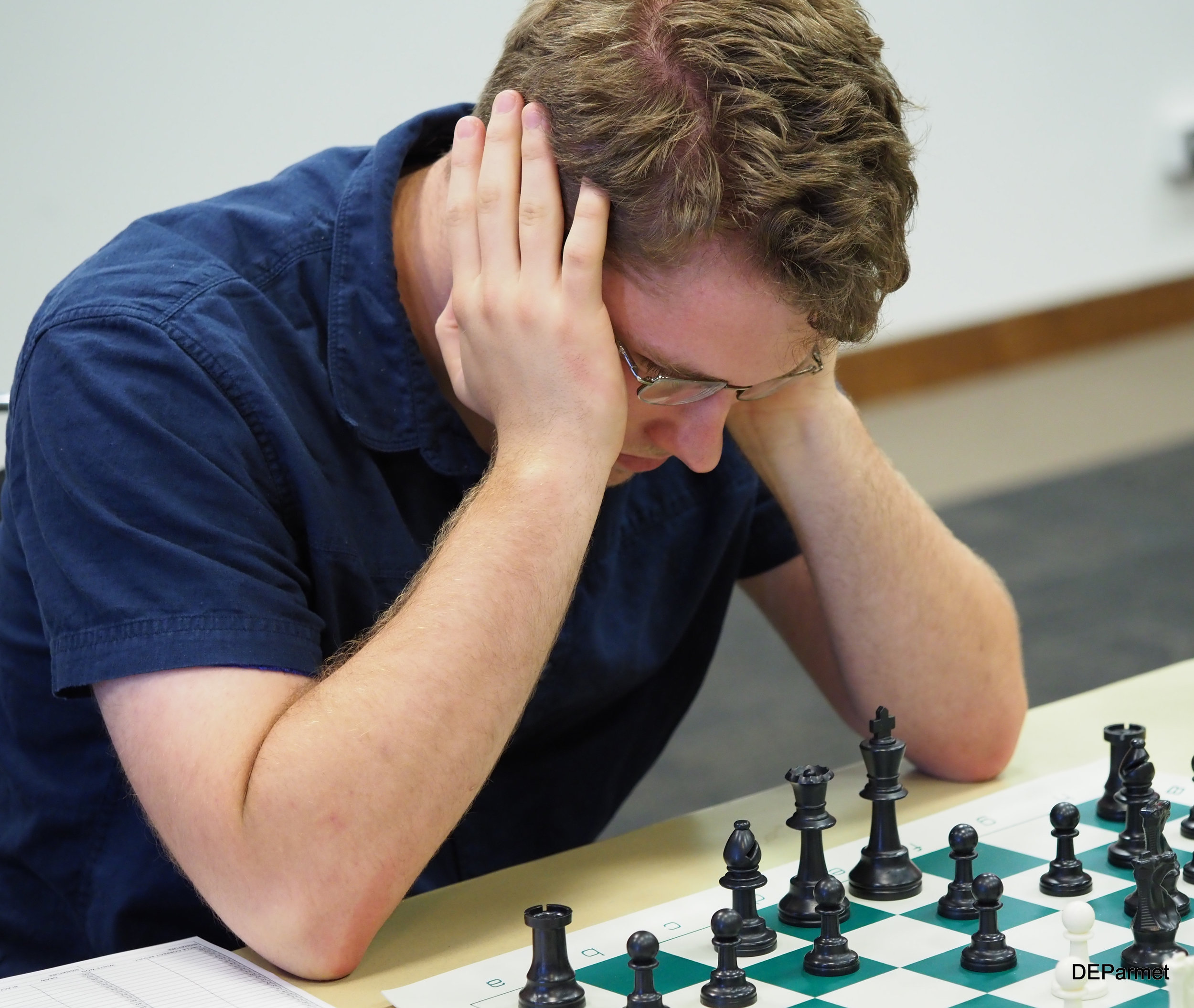 Few players work as hard at the board as FM Sam Schmakel.