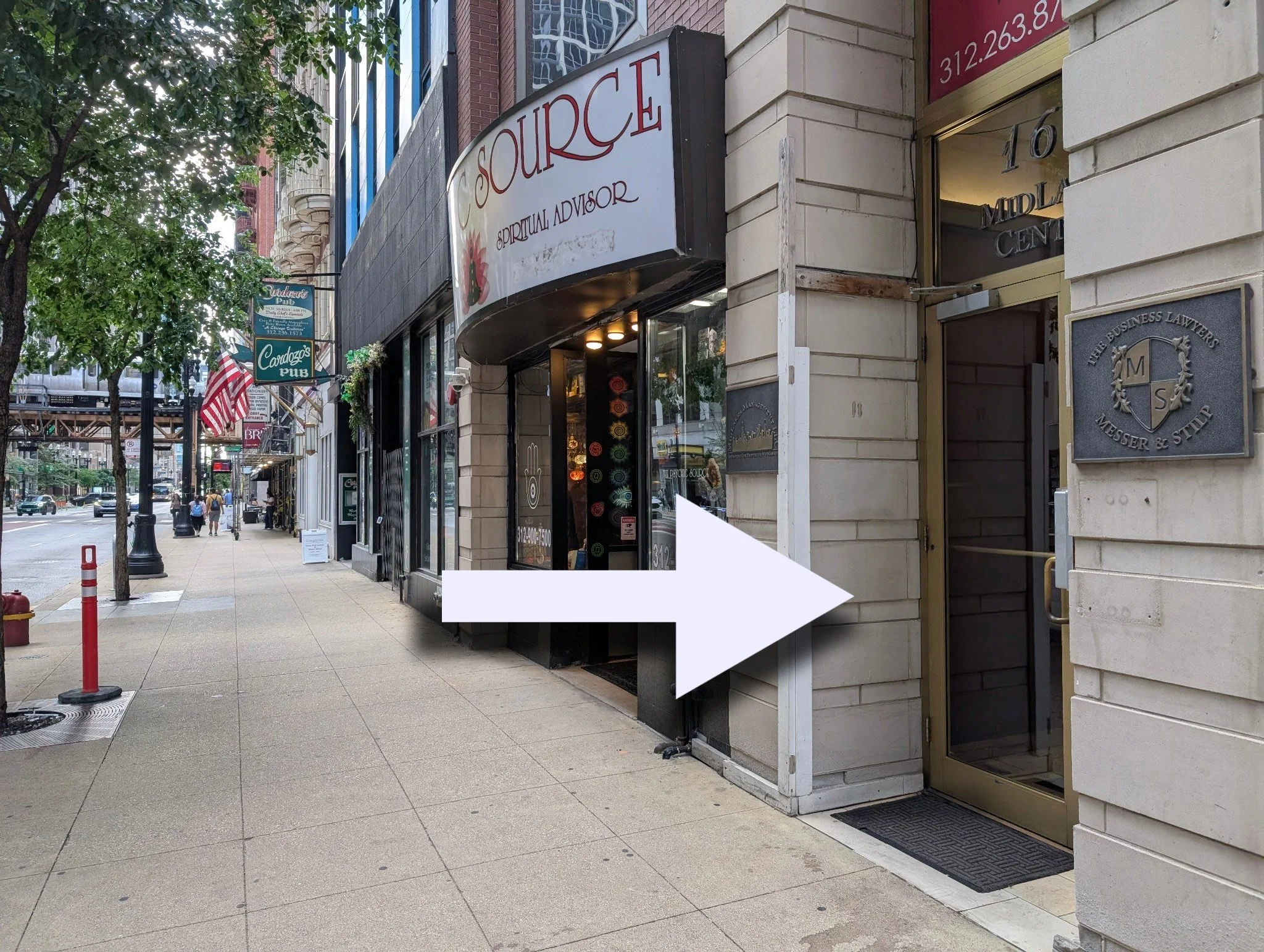 Chicago Chess Center entrance at 166 W Washington Street in the Loop downtown Chicago