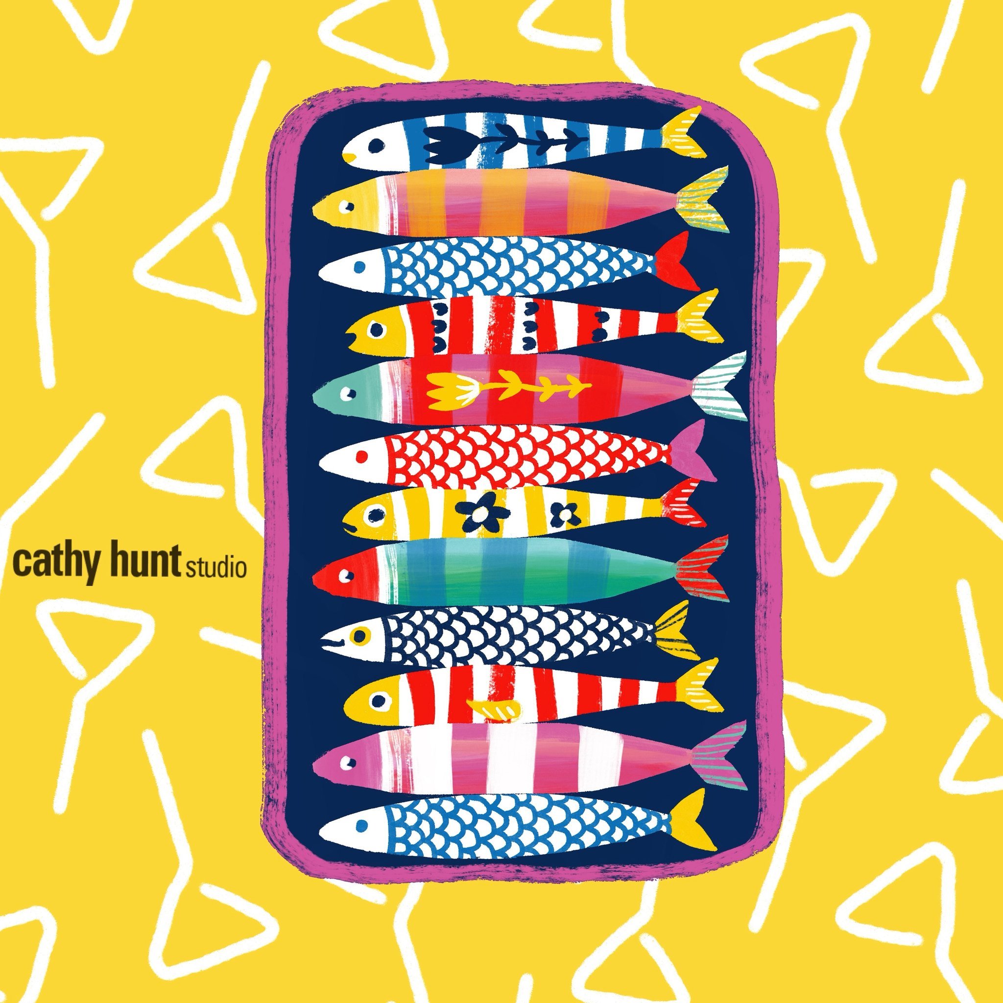 Sardines!
-
#sardines #sardine #sardinas #riviera #cathyhunt #fish #illustration #fishillustration #illustratedfood #greetingcarddesign #greetingcards #theydrawandcook #surfacepatterndesign #surfacedesign #coastalart #nauticalart