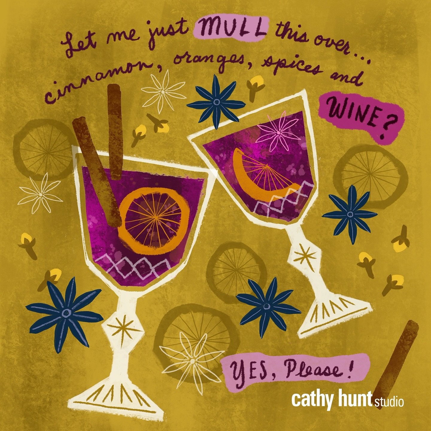 Thinking of beverages to serve for Thanksgiving?
-
#mulledwine #falldrinks #fallcocktails #cathyhunt #illustration #foodillustration #mustard #stationery #stationary #greetingcards #greetingcard #greetingcarddesign #handlettering #handlettered #handl