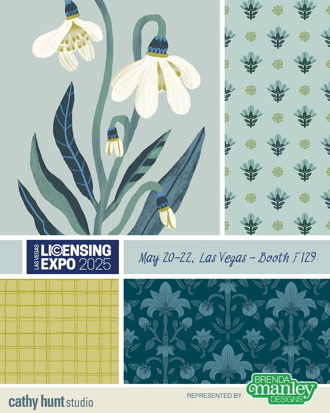 Come visit us at @licensingexpo in Las Vegas! Stop by and say hello to @brenda_manley_designs or schedule an appointment and see all the latest artwork. #licensingexpo #licensingexpo2025 #cathyhunt #brendamanleydesigns #surfacepattern #surfacedesign 
