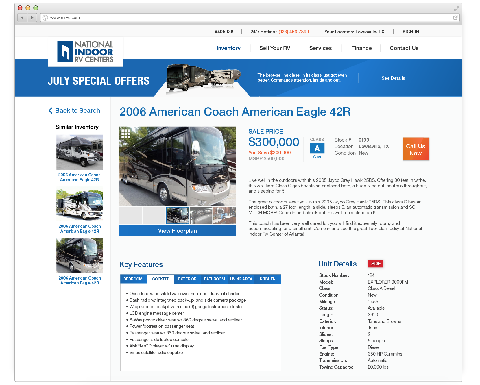 Single-listing page where you see the details of selected RV