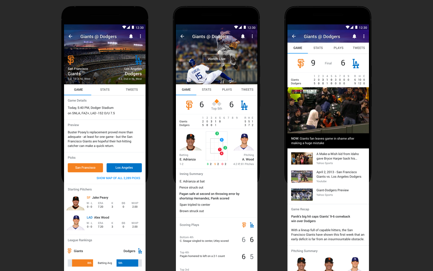 Match screen for different states (i.e. pre, live, and post)