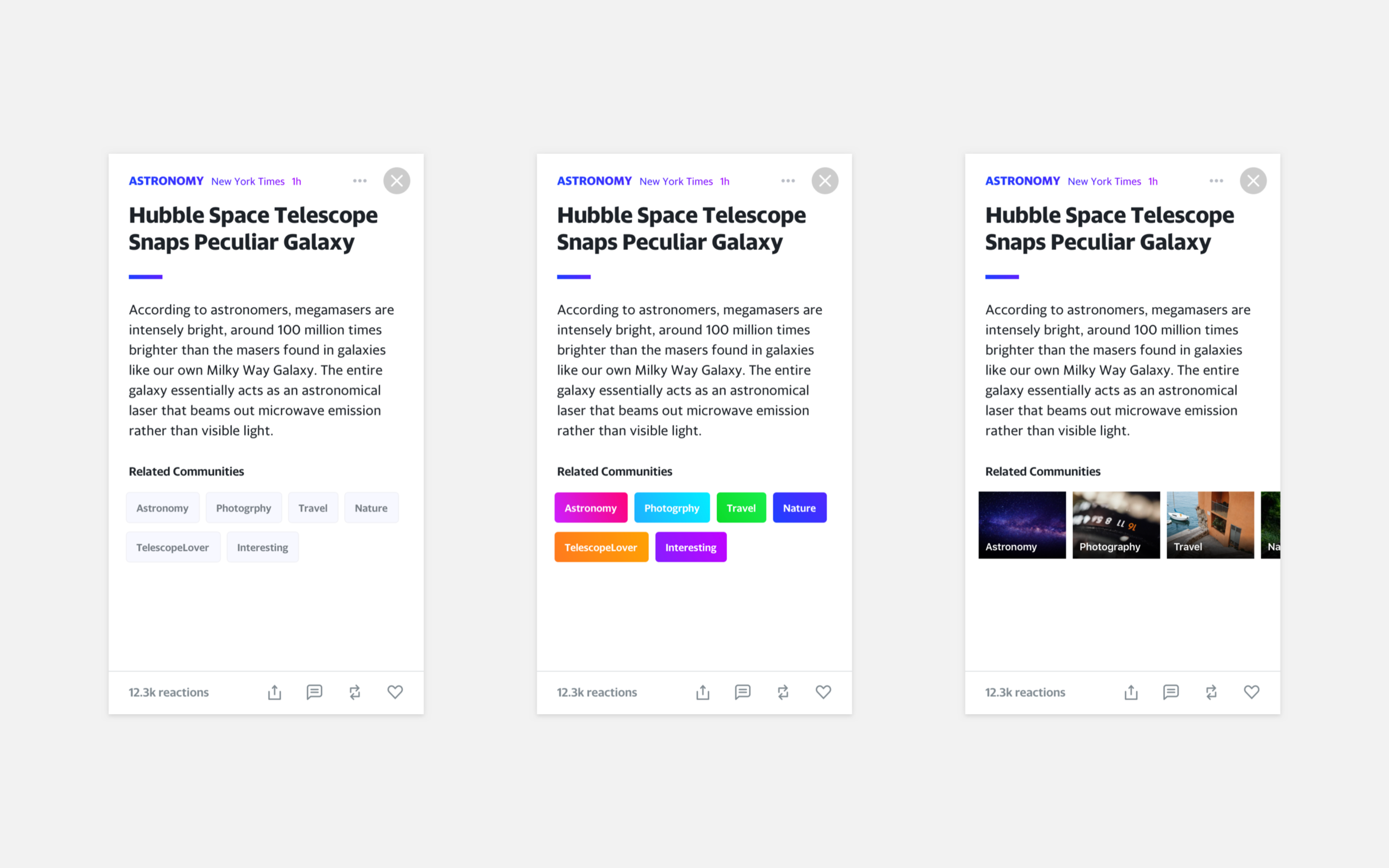 Community discovery design explorations