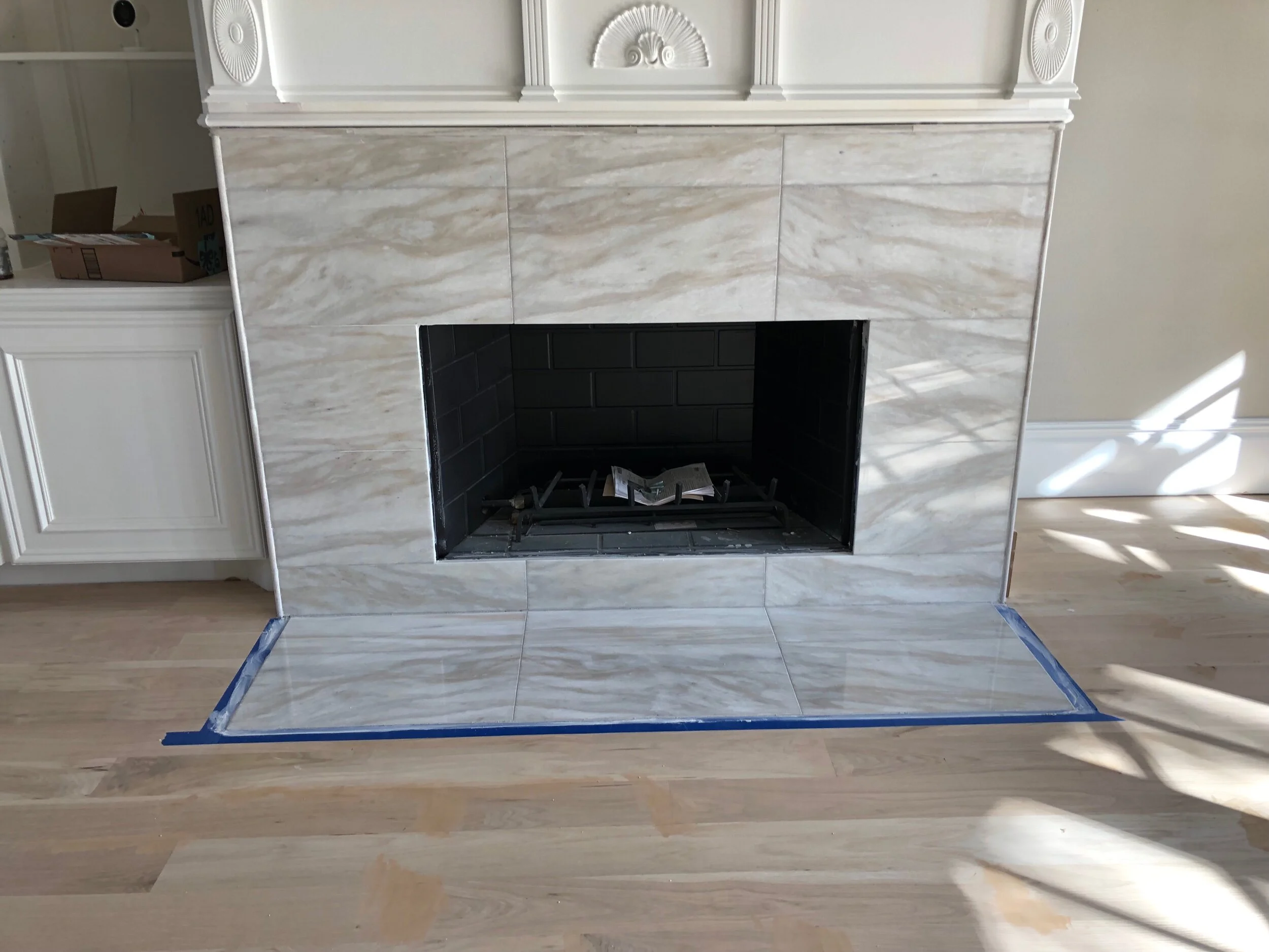 Fire place marble installation.