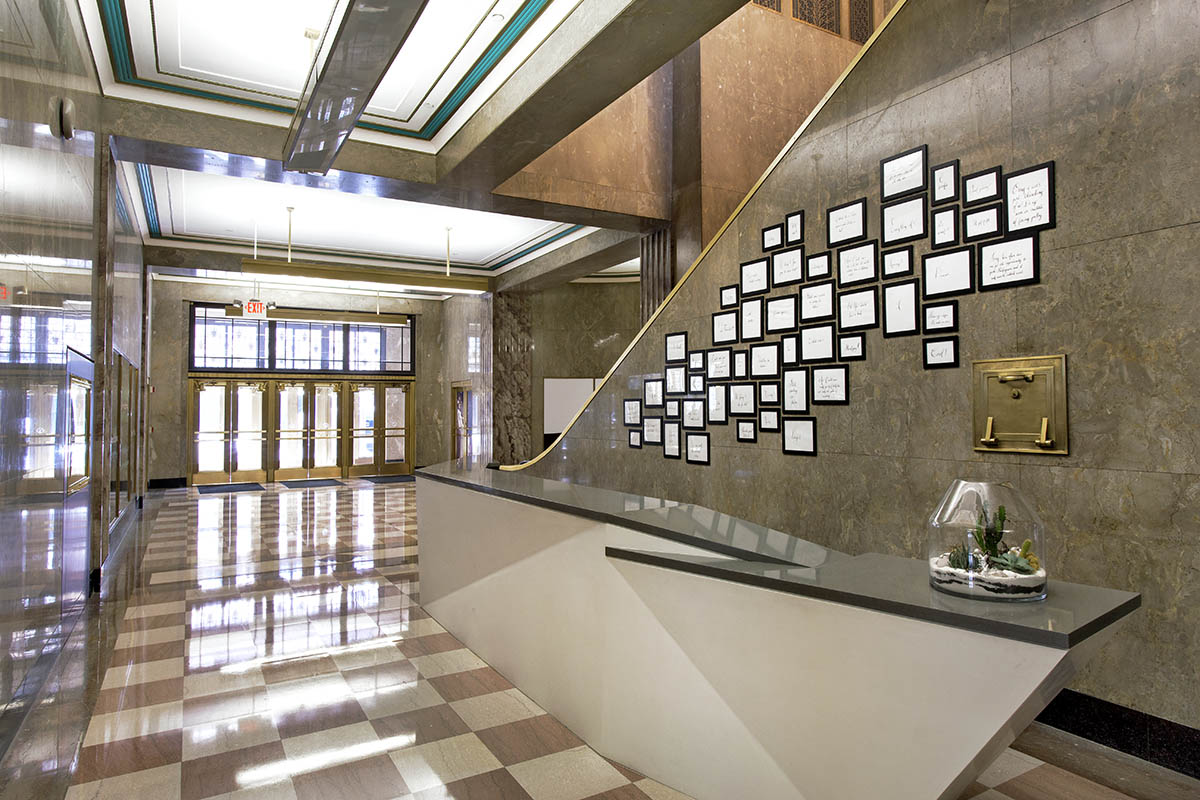 Kerry Phillips's "Text Messages" Series of framed pen & ink drawings at Alfred Dupont Building
