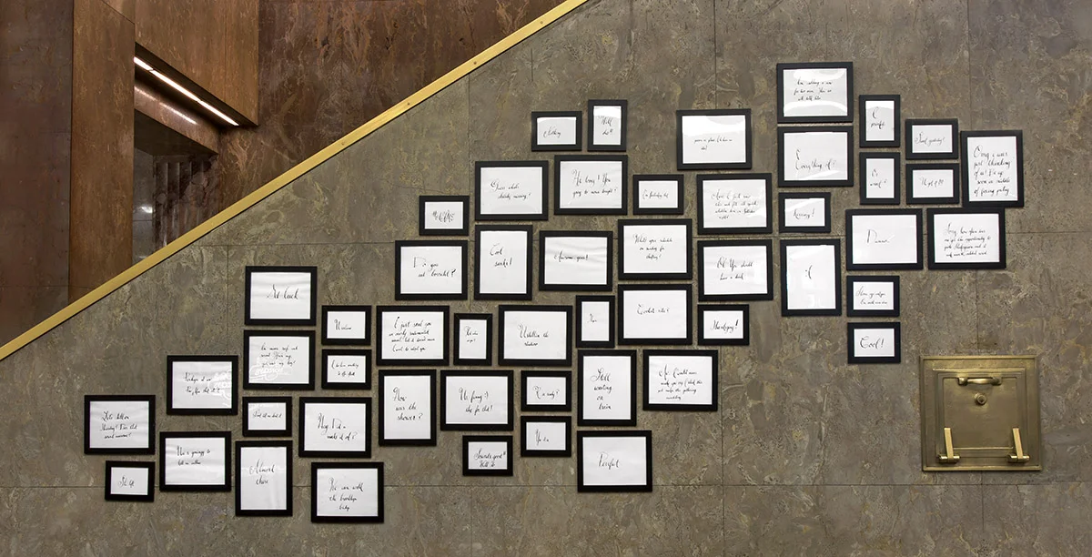 Kerry Phillips's "Text Messages" Series of framed pen & ink drawings at Alfred Dupont Building