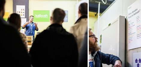 Matt Dagger and crowd at the Kaibosh office.