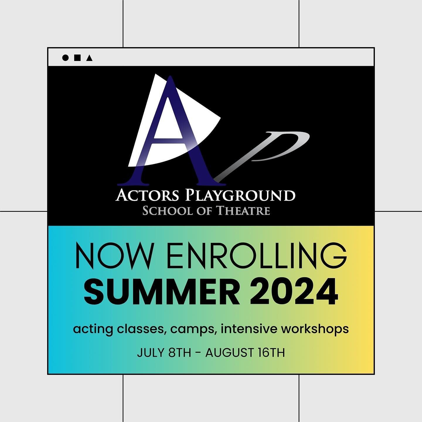 Now Enrolling! SUMMER 2024 🎭 

⭐️NEW this year: We are now offering camps in pairs! Sign up for back-to-back camps for a FULL day 9am-4pm 💃🕺

⭐️More info/Sign up: actorsplayground.com